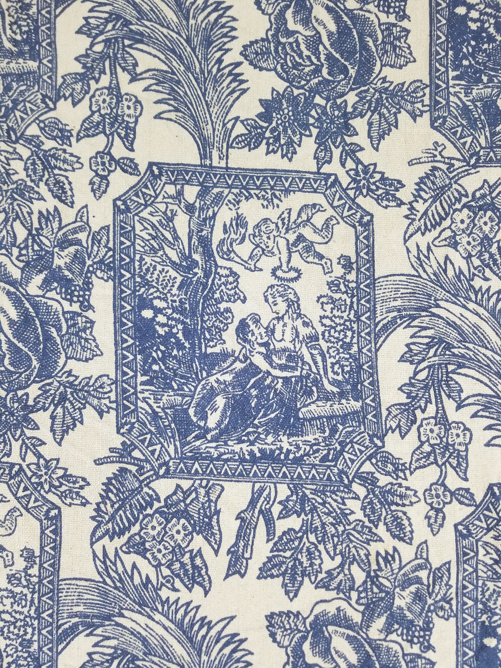 Vintage French Toile de Jouy Printed Romantic Scenic Textile Panel 305x129cm
