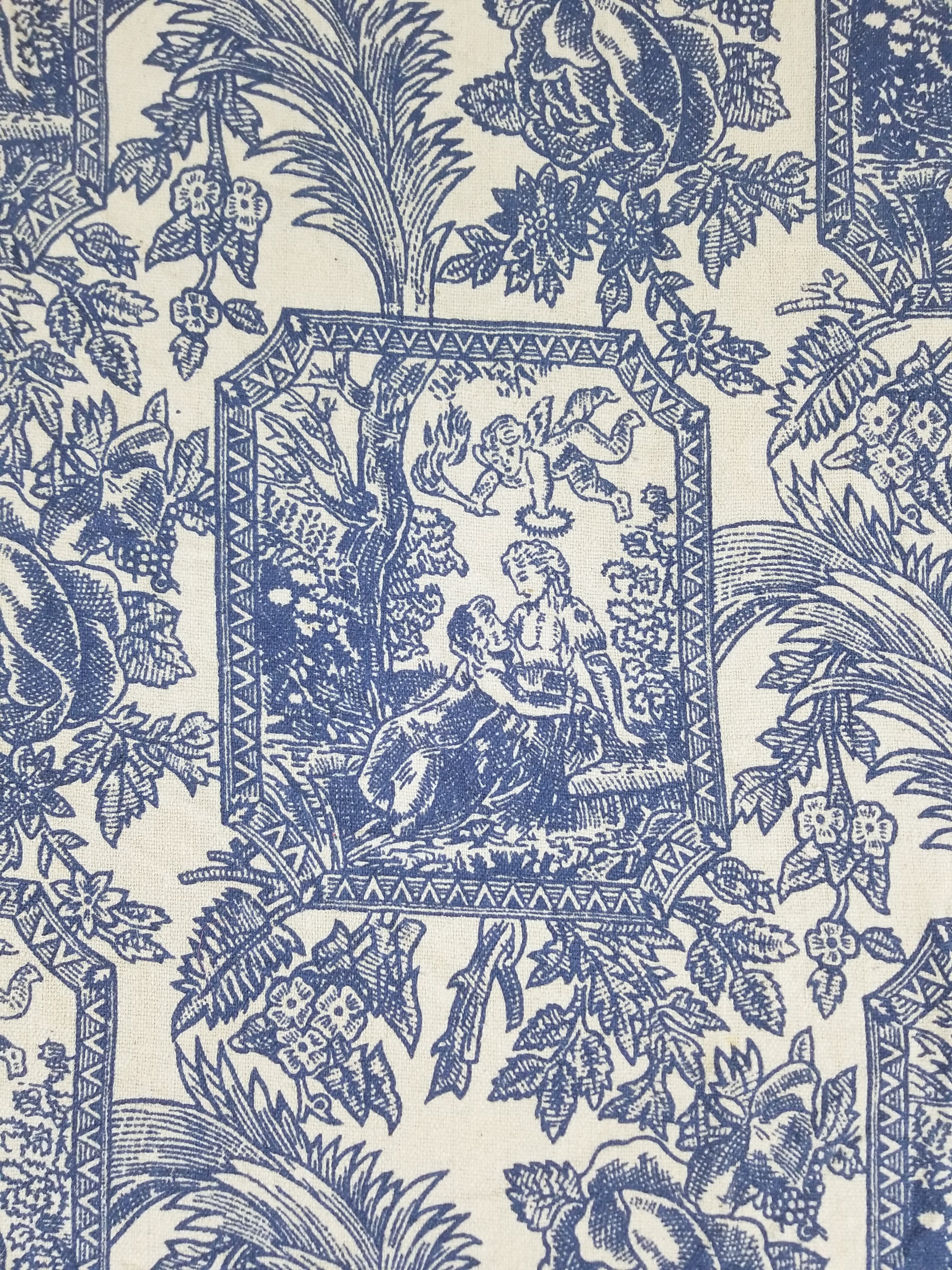 Vintage French Toile de Jouy Printed Romantic Scenic Textile Panel 305x129cm