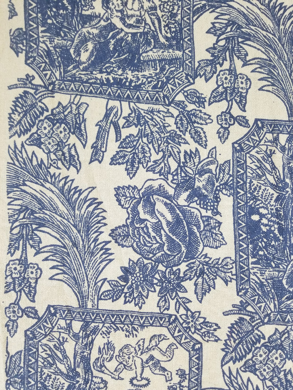 Vintage French Toile de Jouy Printed Romantic Scenic Textile Panel 305x129cm