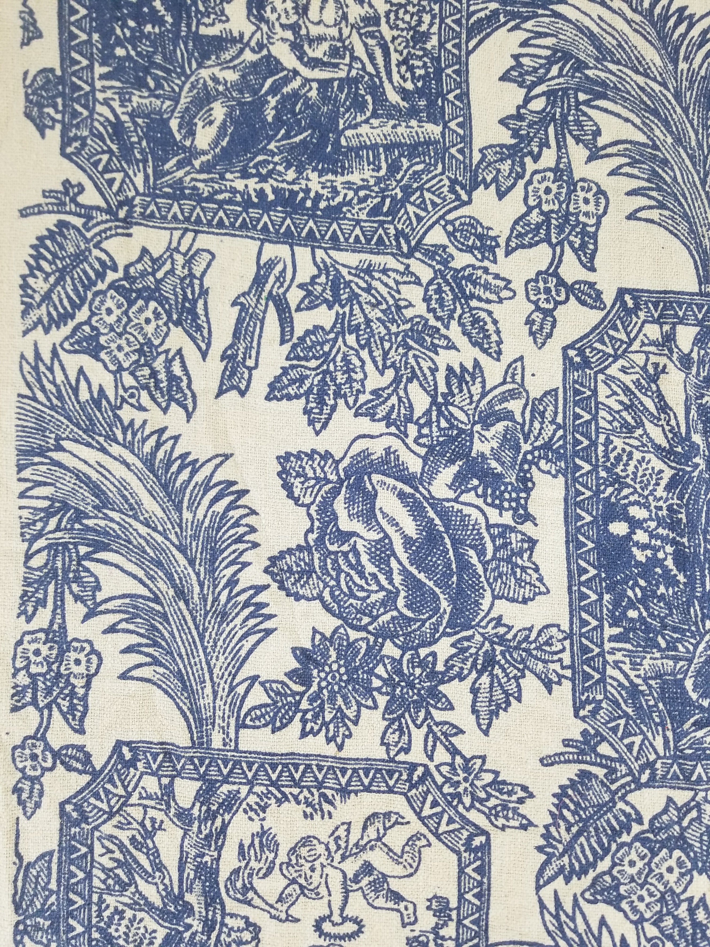 Vintage French Toile de Jouy Printed Romantic Scenic Textile Panel 305x129cm