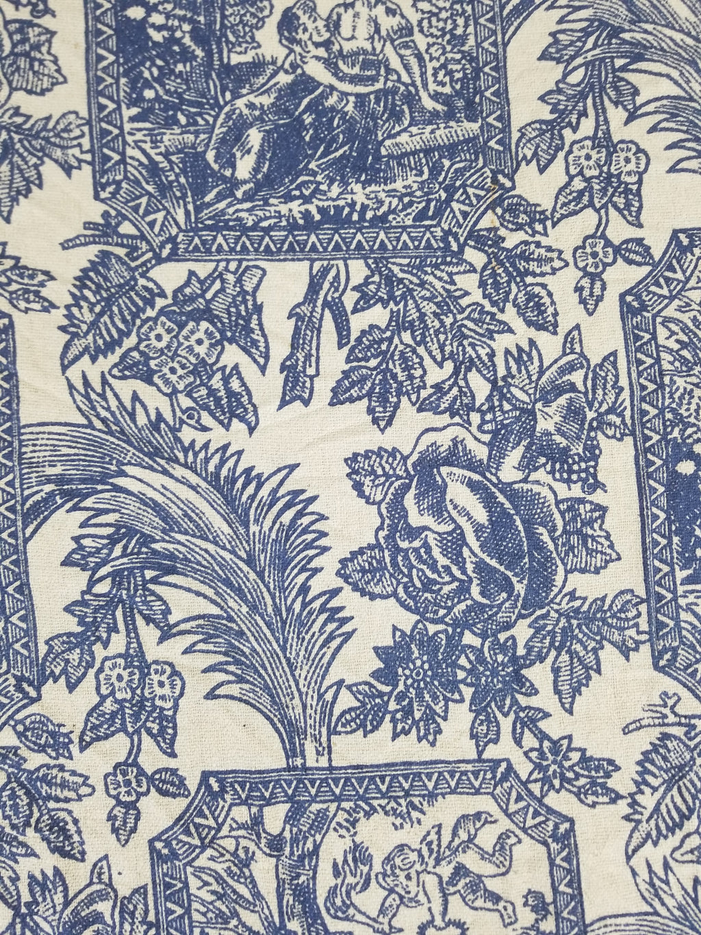 Vintage French Toile de Jouy Printed Romantic Scenic Textile Panel 305x129cm