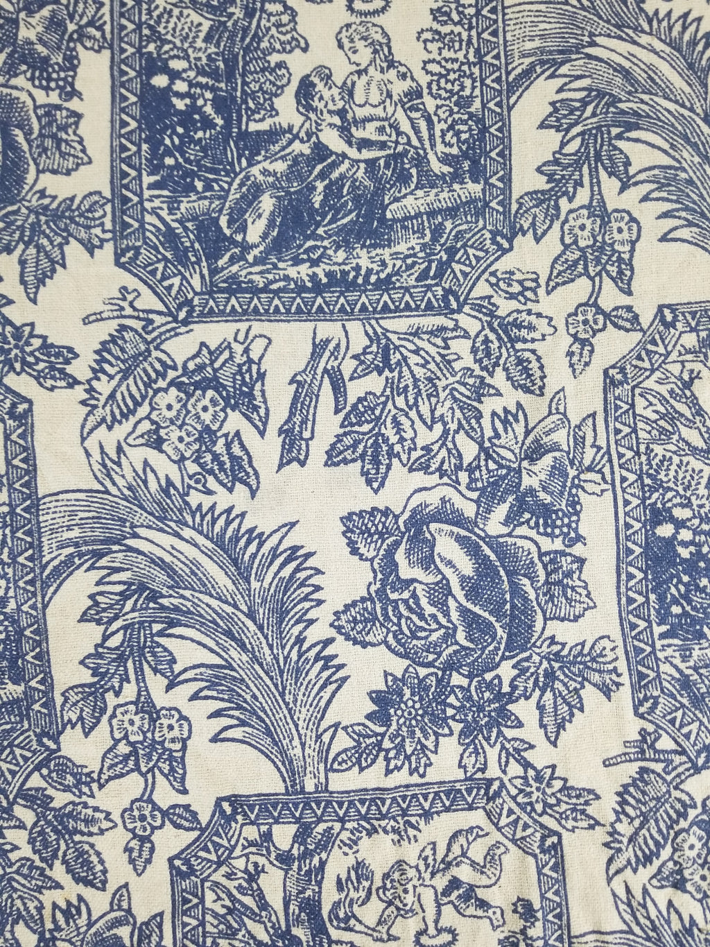 Vintage French Toile de Jouy Printed Romantic Scenic Textile Panel 305x129cm