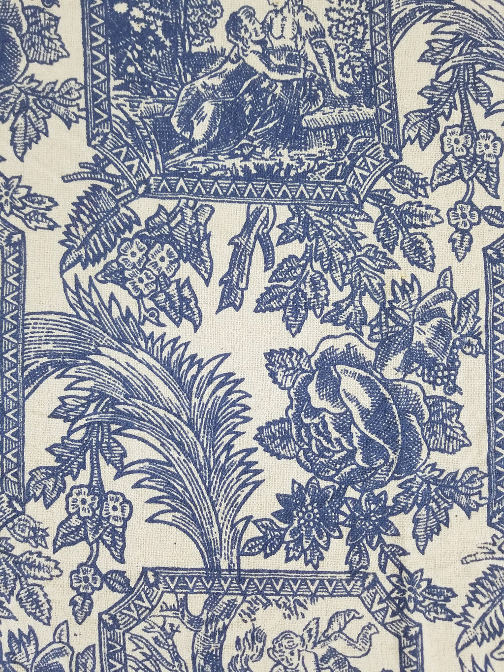 Vintage French Toile de Jouy Printed Romantic Scenic Textile Panel 305x129cm