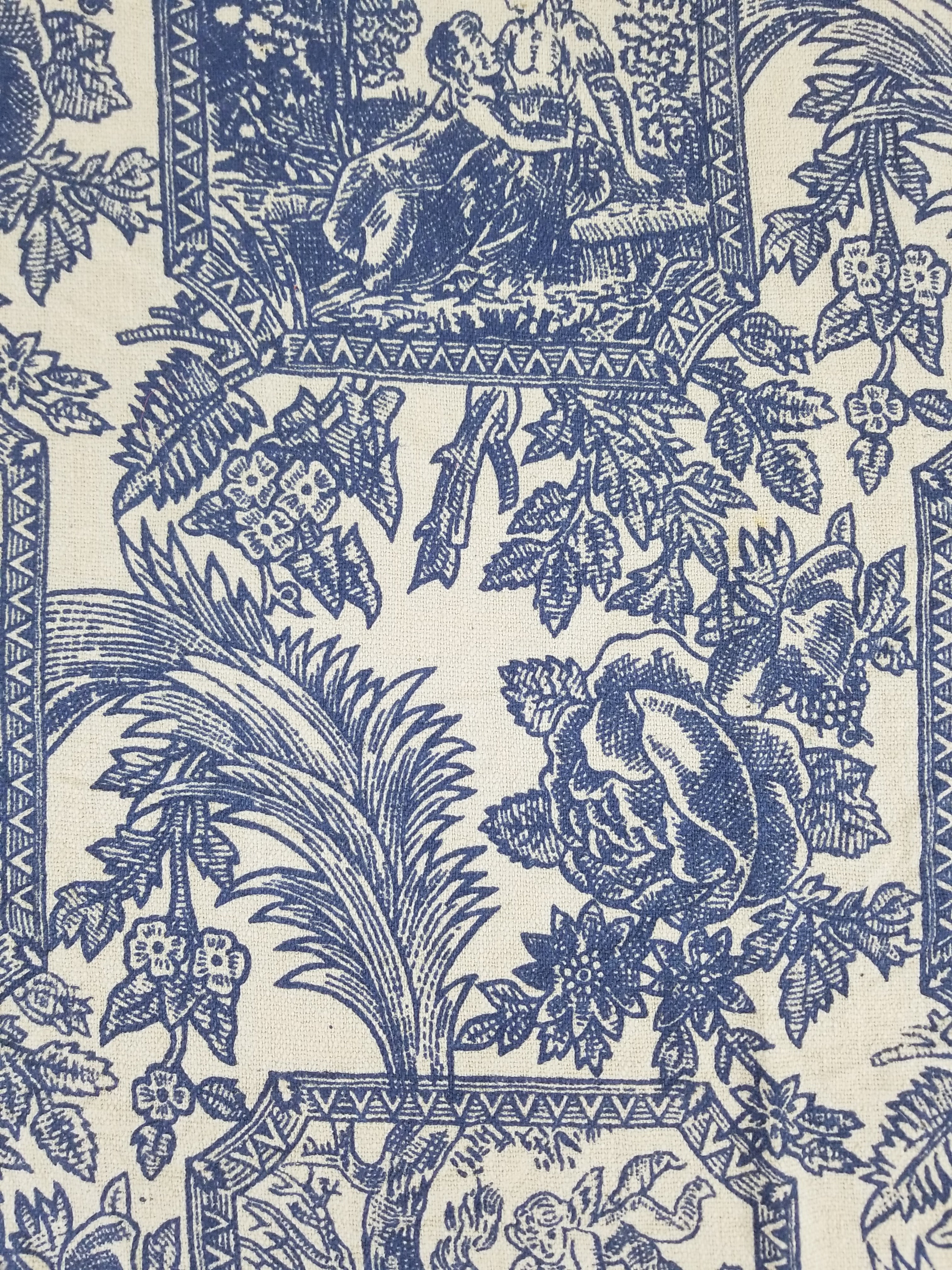 Vintage French Toile de Jouy Printed Romantic Scenic Textile Panel 305x129cm
