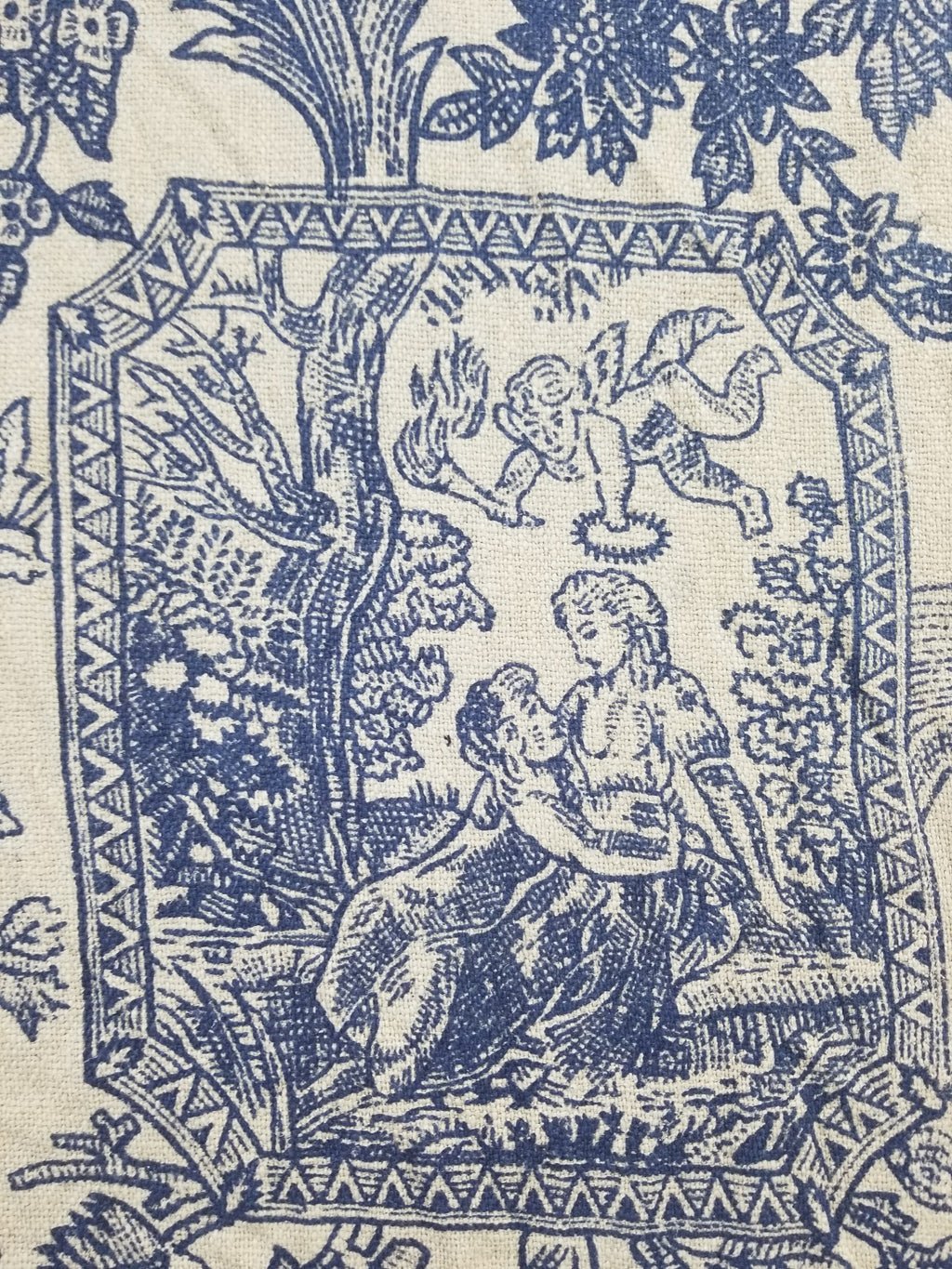 Vintage French Toile de Jouy Printed Romantic Scenic Textile Panel 305x129cm