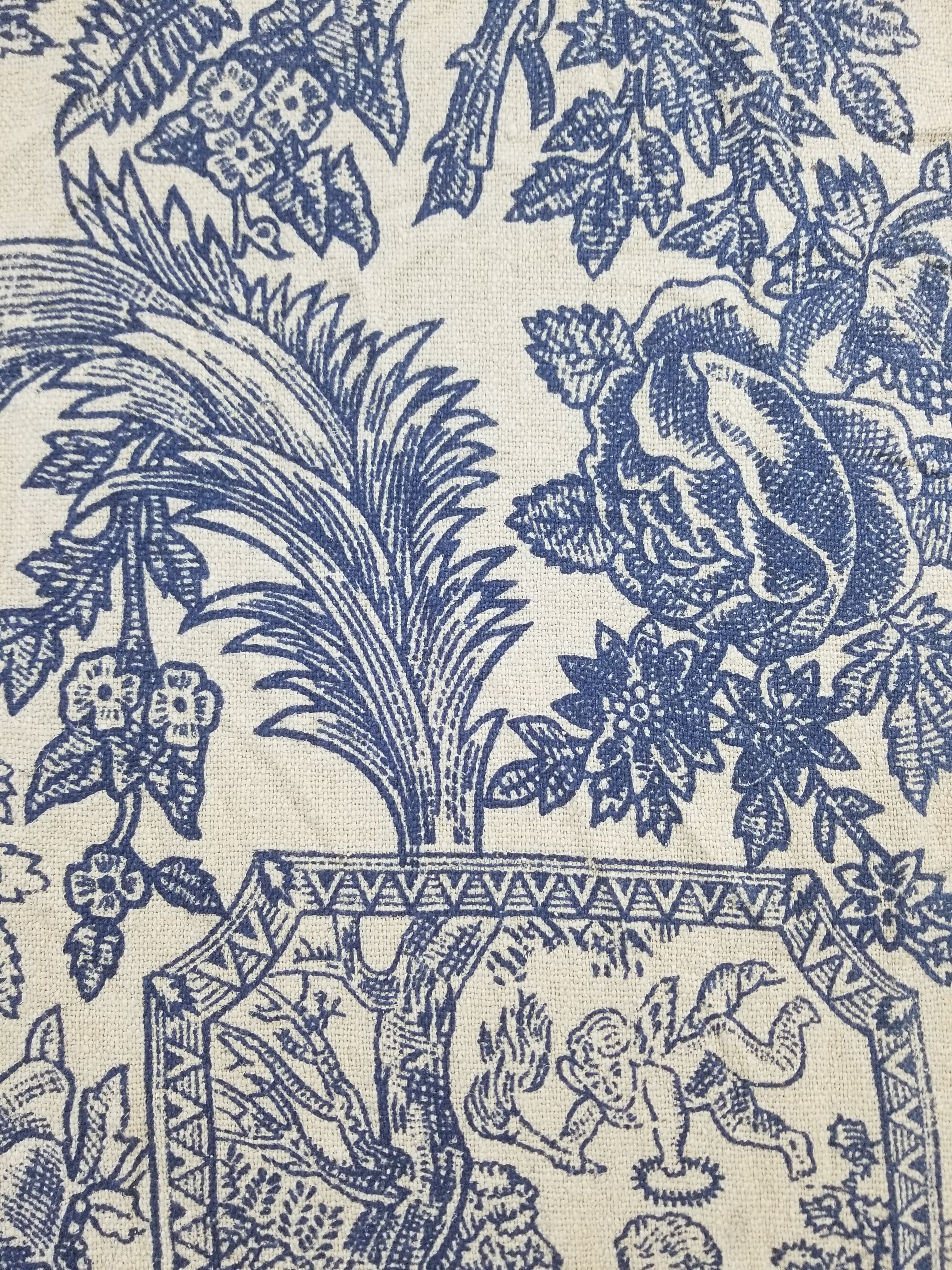 Vintage French Toile de Jouy Printed Romantic Scenic Textile Panel 305x129cm