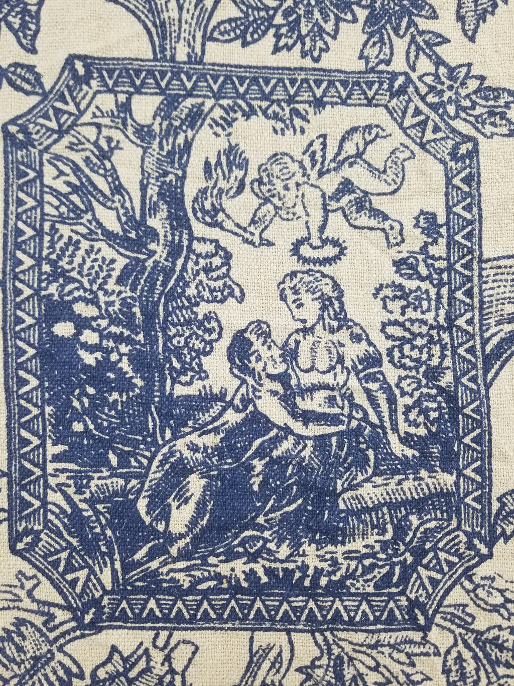 Vintage French Toile de Jouy Printed Romantic Scenic Textile Panel 305x129cm