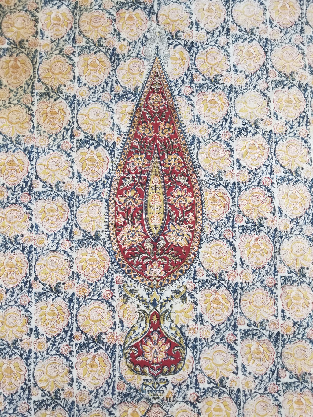 Vintage Indian Kalamkari Hand Block Printed Paisley Besdpread 271x216cm