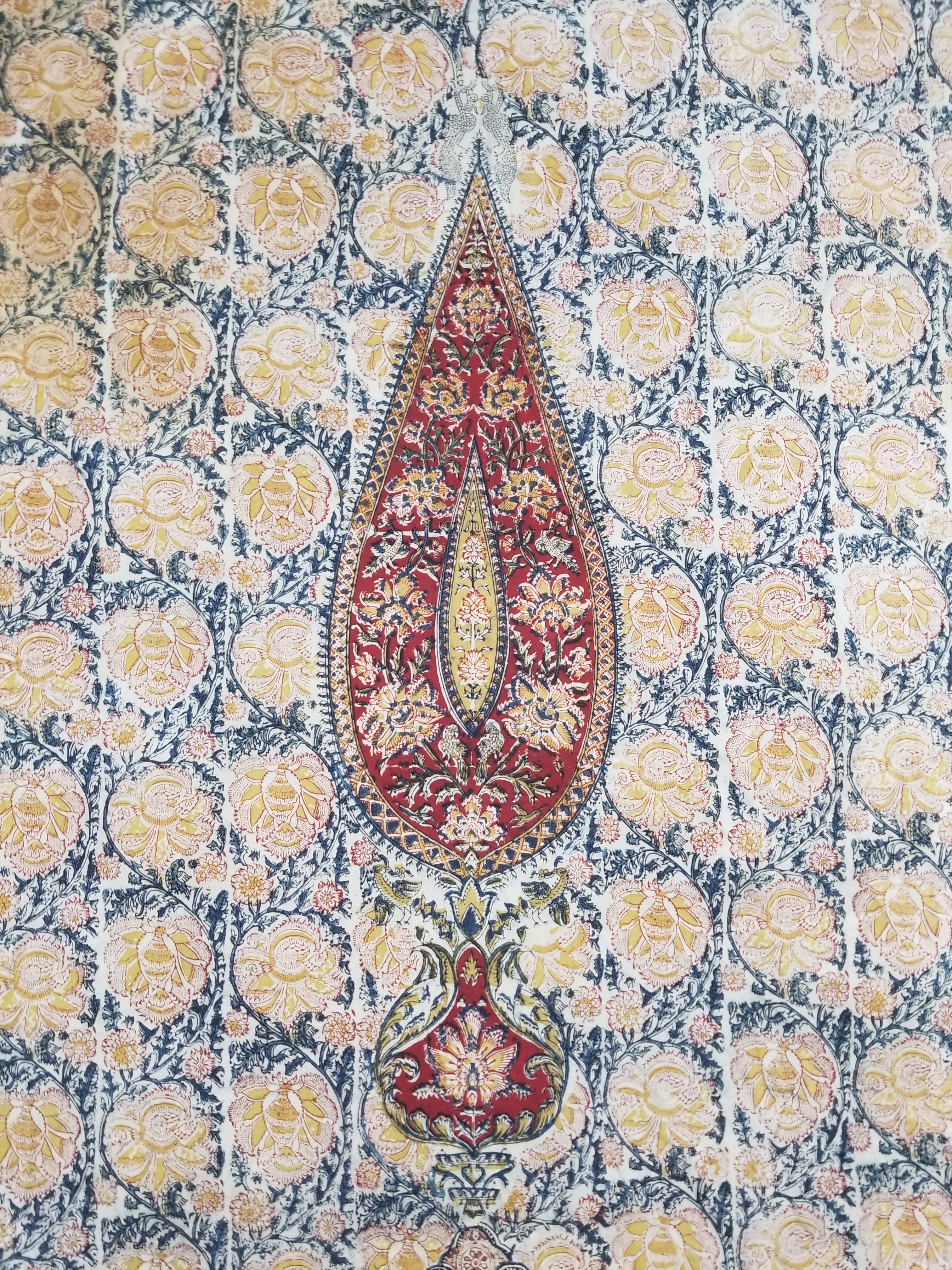 Vintage Indian Kalamkari Hand Block Printed Paisley Besdpread 271x216cm