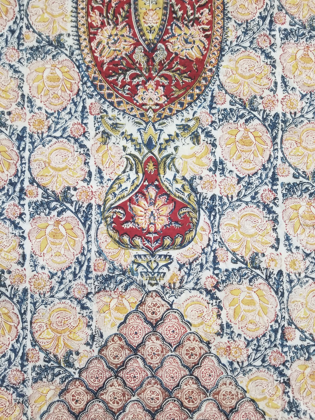 Vintage Indian Kalamkari Hand Block Printed Paisley Besdpread 271x216cm
