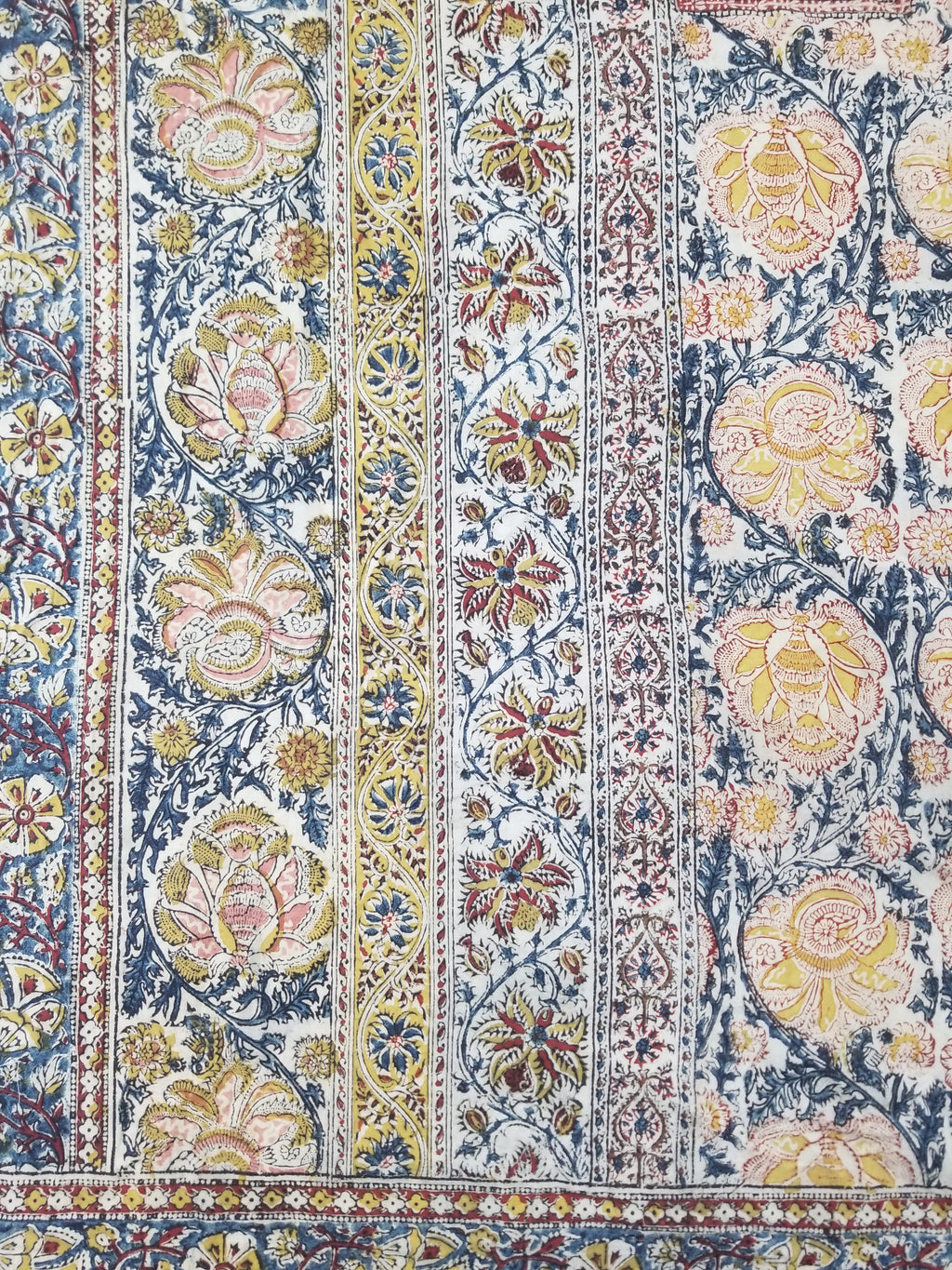 Vintage Indian Kalamkari Hand Block Printed Paisley Besdpread 271x216cm