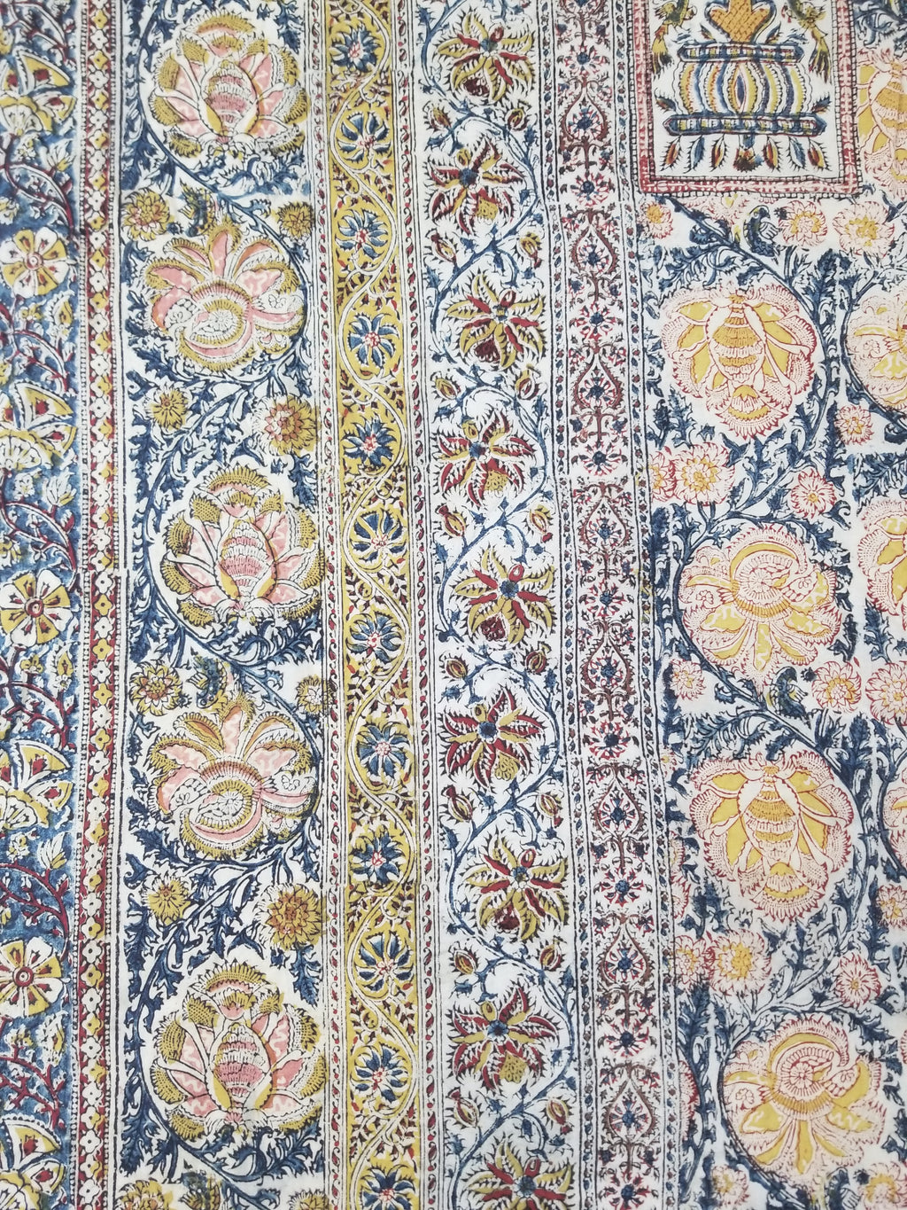 Vintage Indian Kalamkari Hand Block Printed Paisley Besdpread 271x216cm