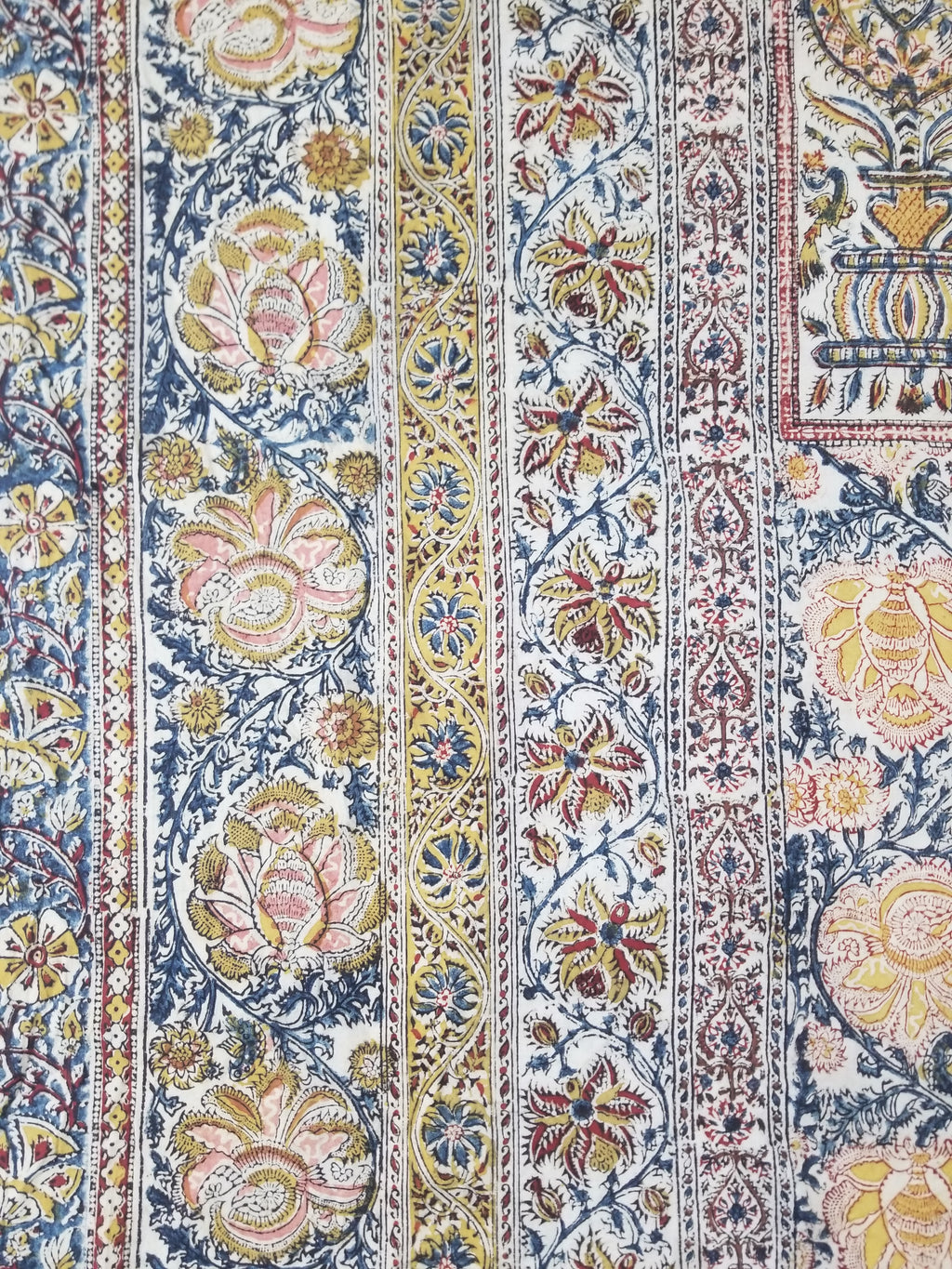 Vintage Indian Kalamkari Hand Block Printed Paisley Besdpread 271x216cm