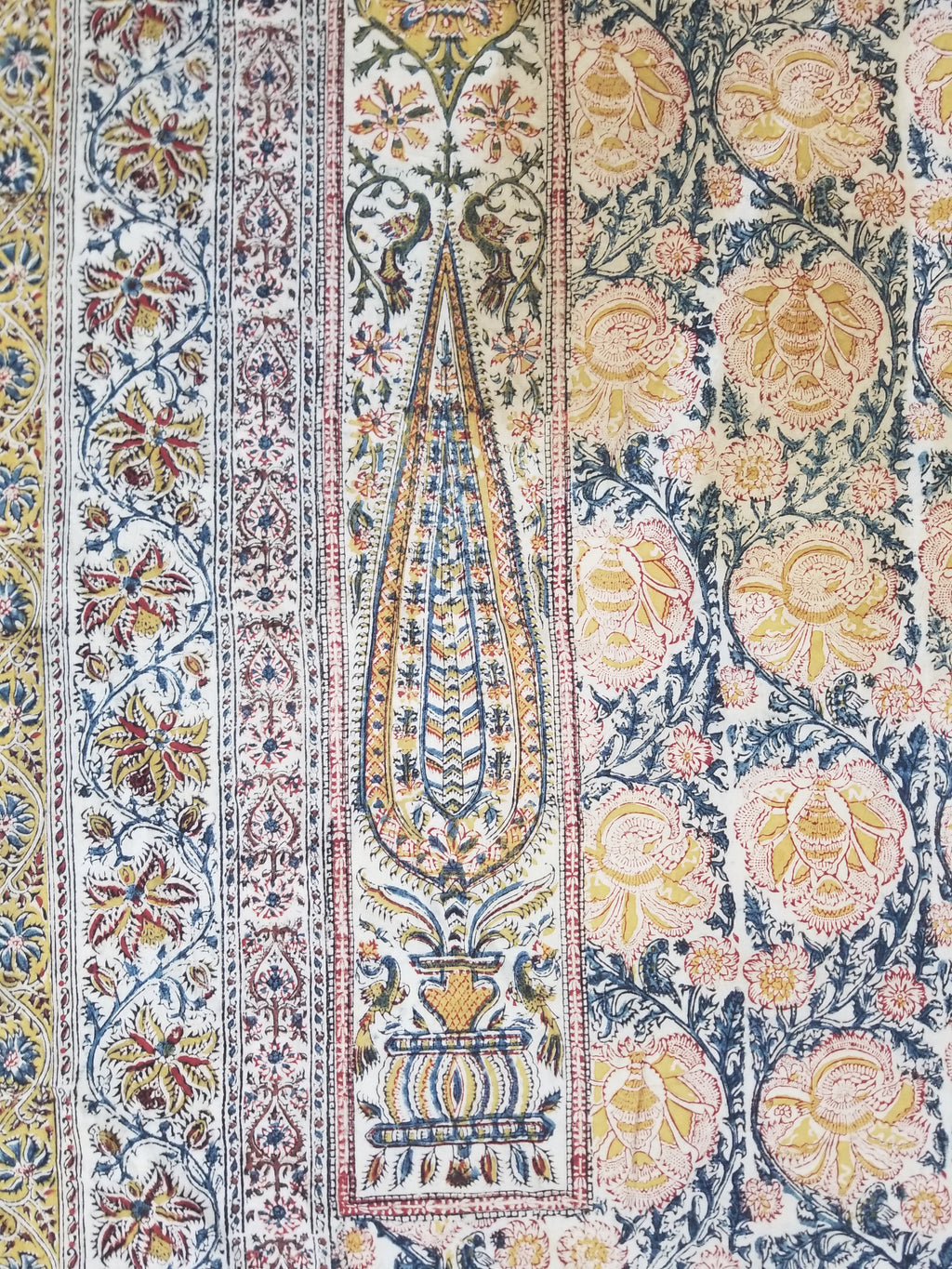 Vintage Indian Kalamkari Hand Block Printed Paisley Besdpread 271x216cm