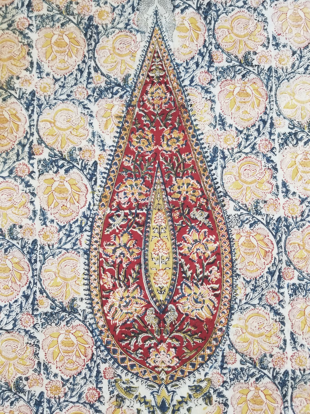 Vintage Indian Kalamkari Hand Block Printed Paisley Besdpread 271x216cm