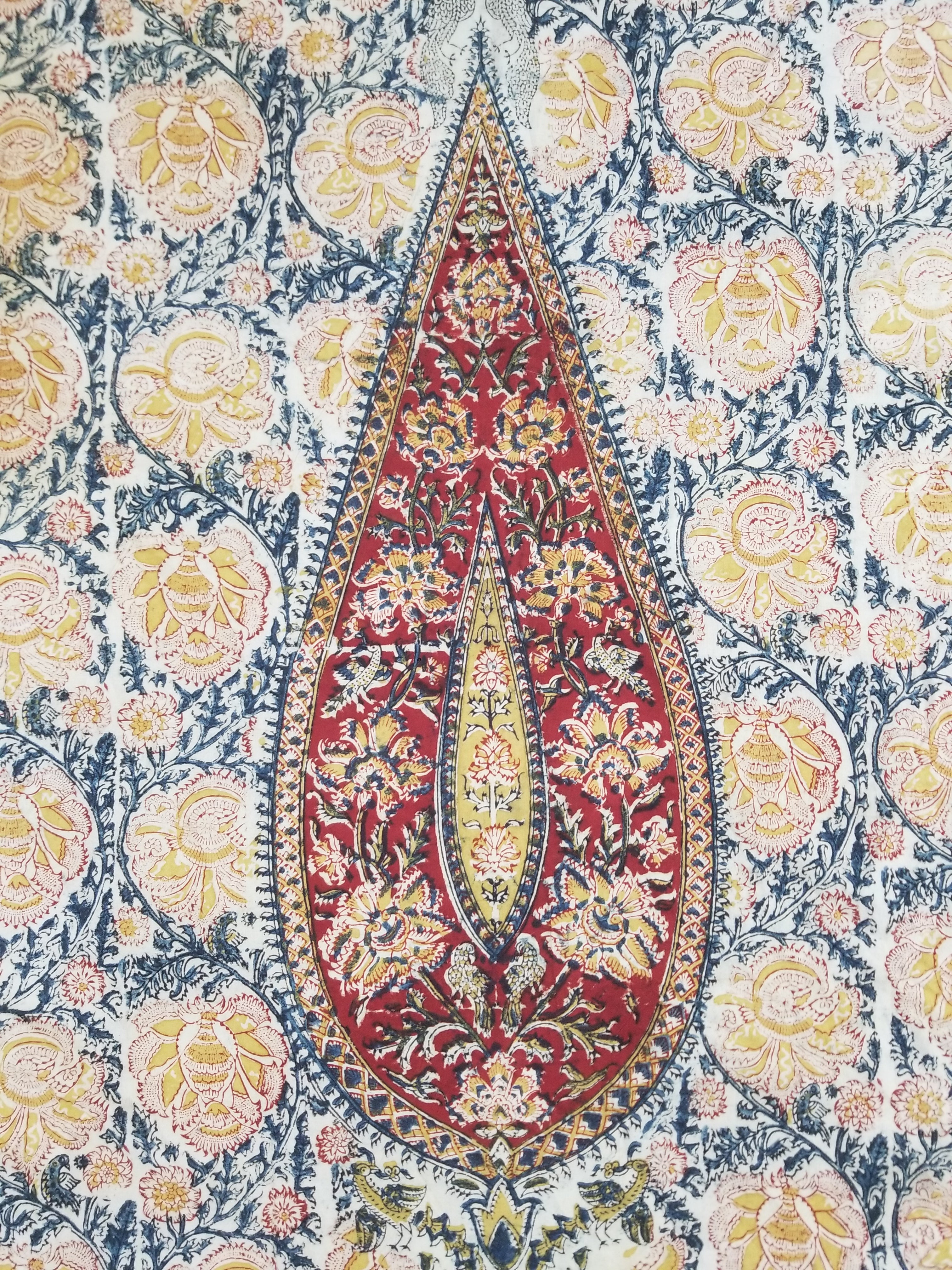 Vintage Indian Kalamkari Hand Block Printed Paisley Besdpread 271x216cm