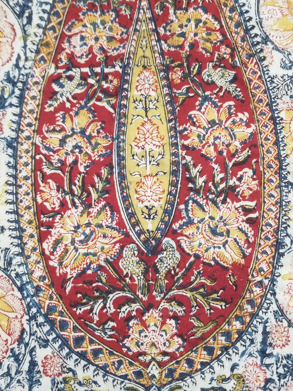 Vintage Indian Kalamkari Hand Block Printed Paisley Besdpread 271x216cm