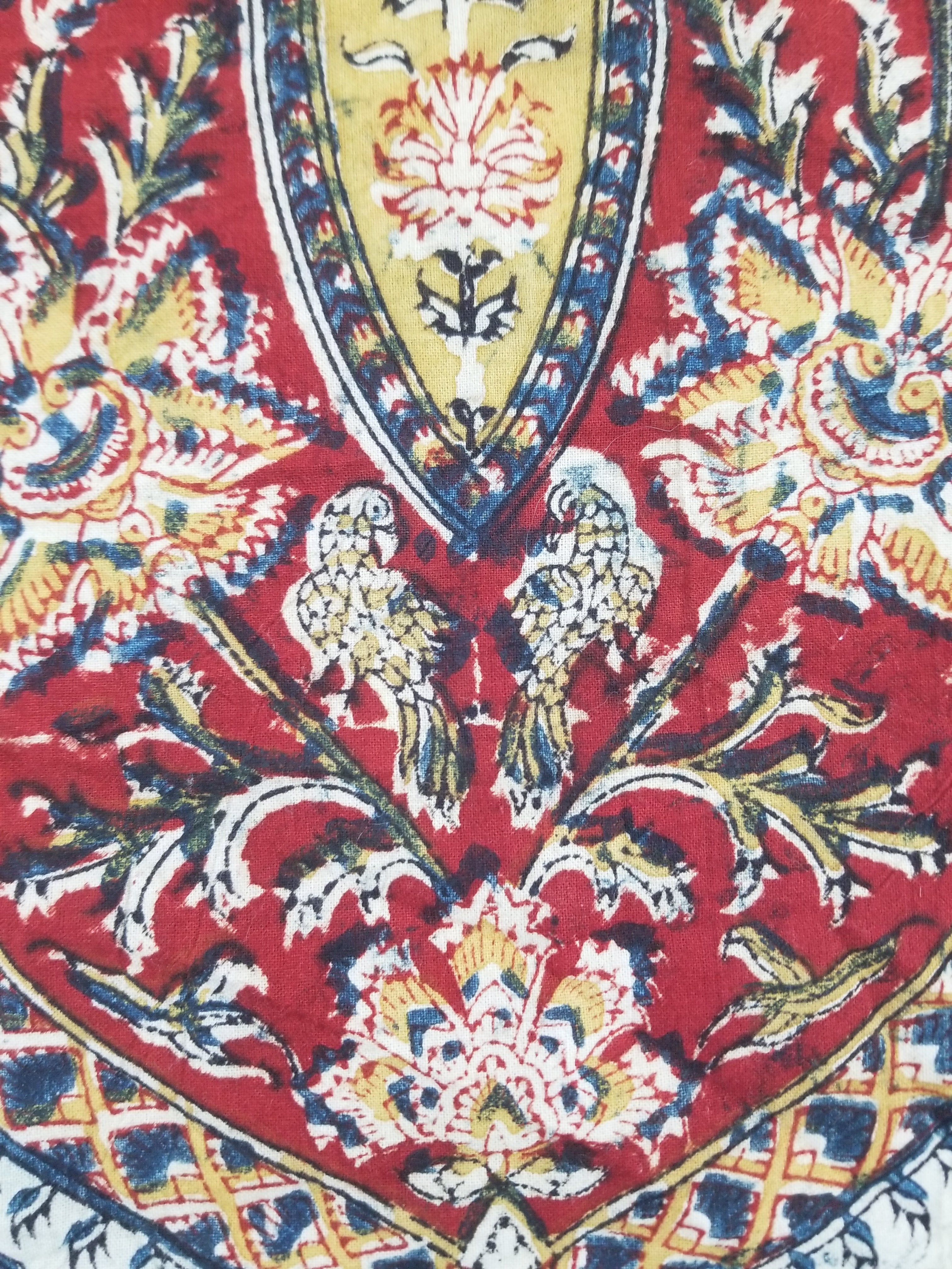Vintage Indian Kalamkari Hand Block Printed Paisley Besdpread 271x216cm