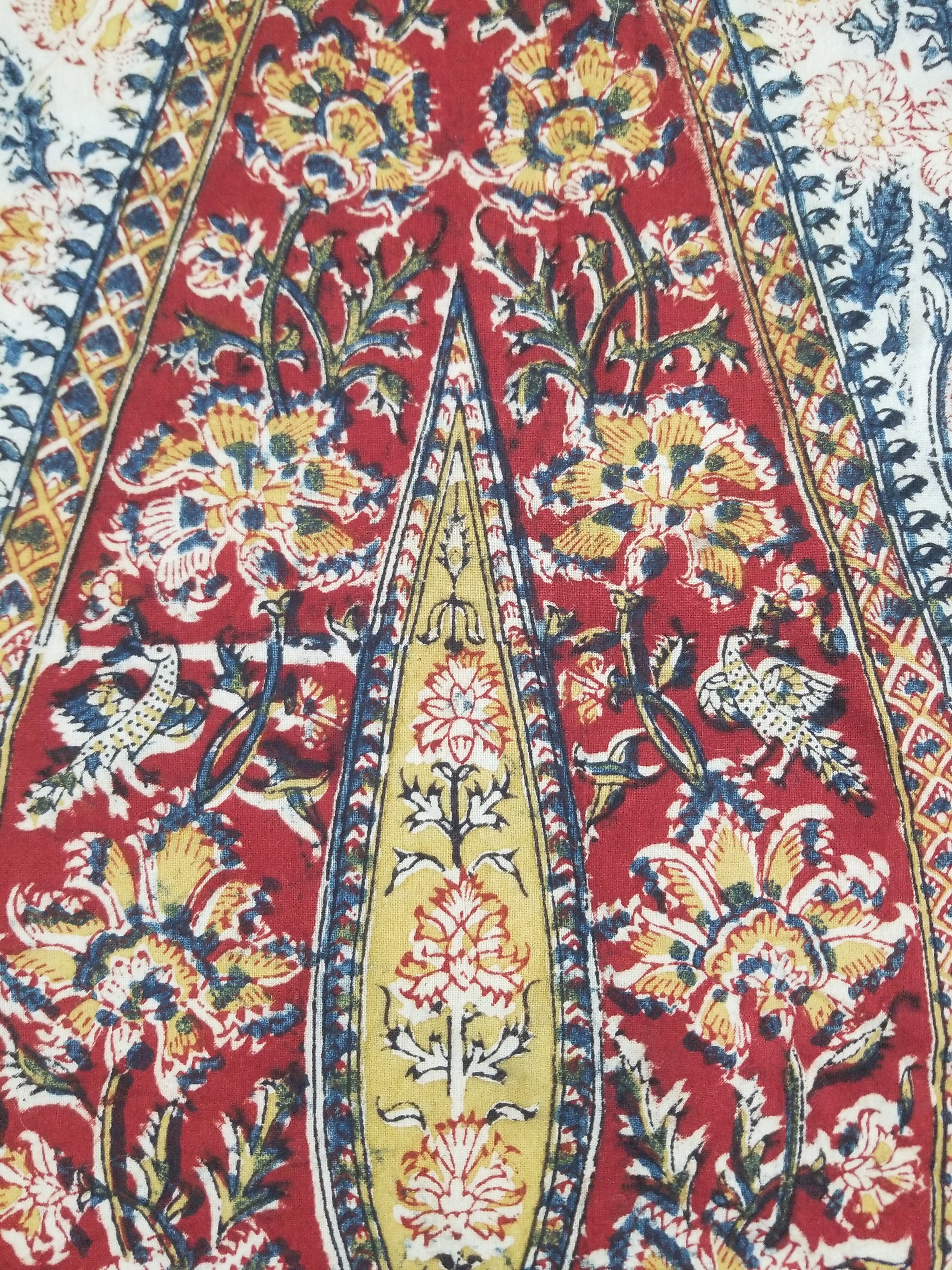 Vintage Indian Kalamkari Hand Block Printed Paisley Besdpread 271x216cm