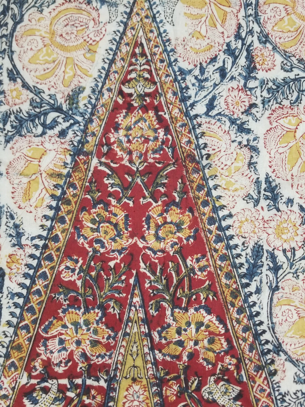 Vintage Indian Kalamkari Hand Block Printed Paisley Besdpread 271x216cm