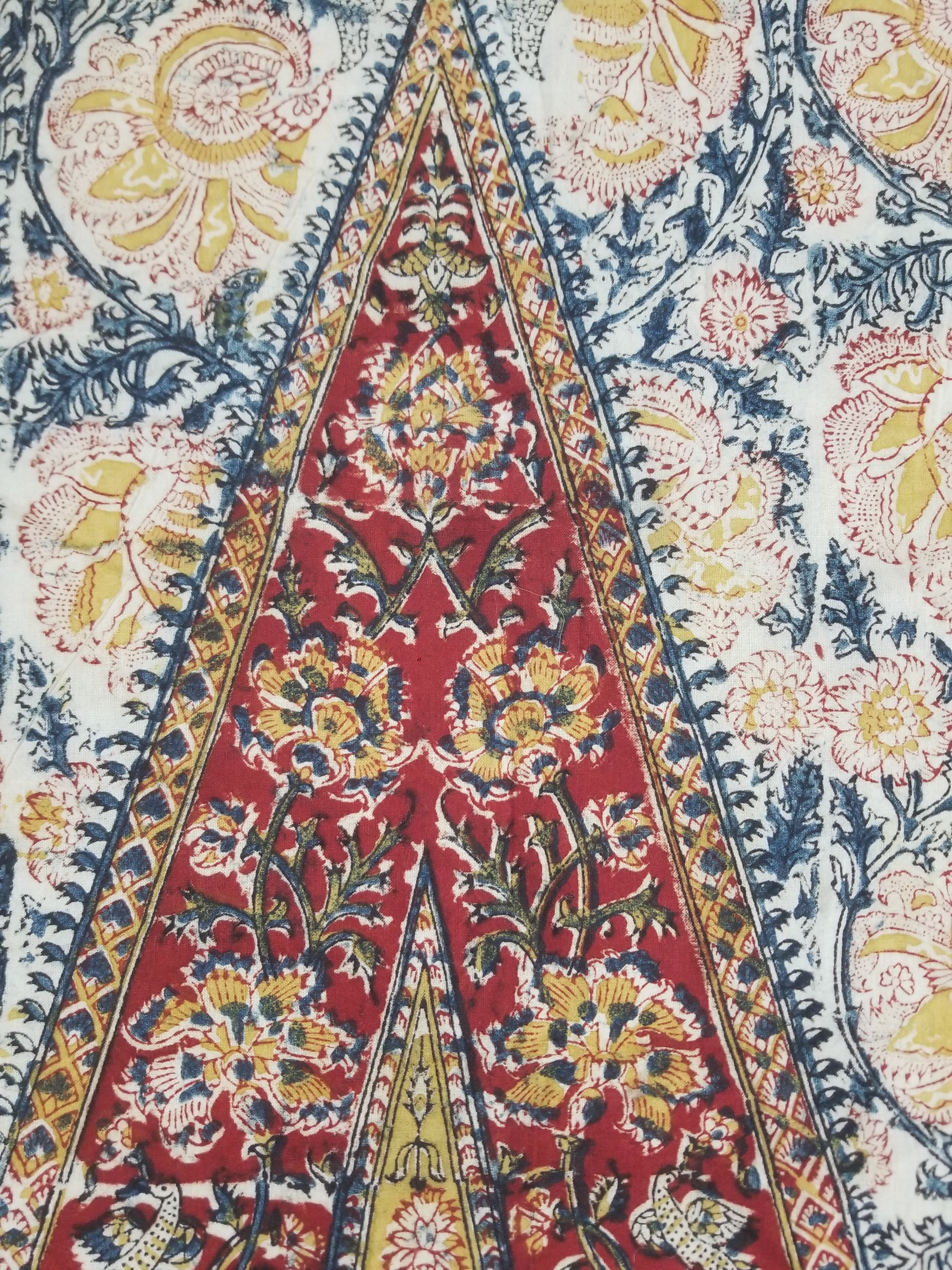 Vintage Indian Kalamkari Hand Block Printed Paisley Besdpread 271x216cm