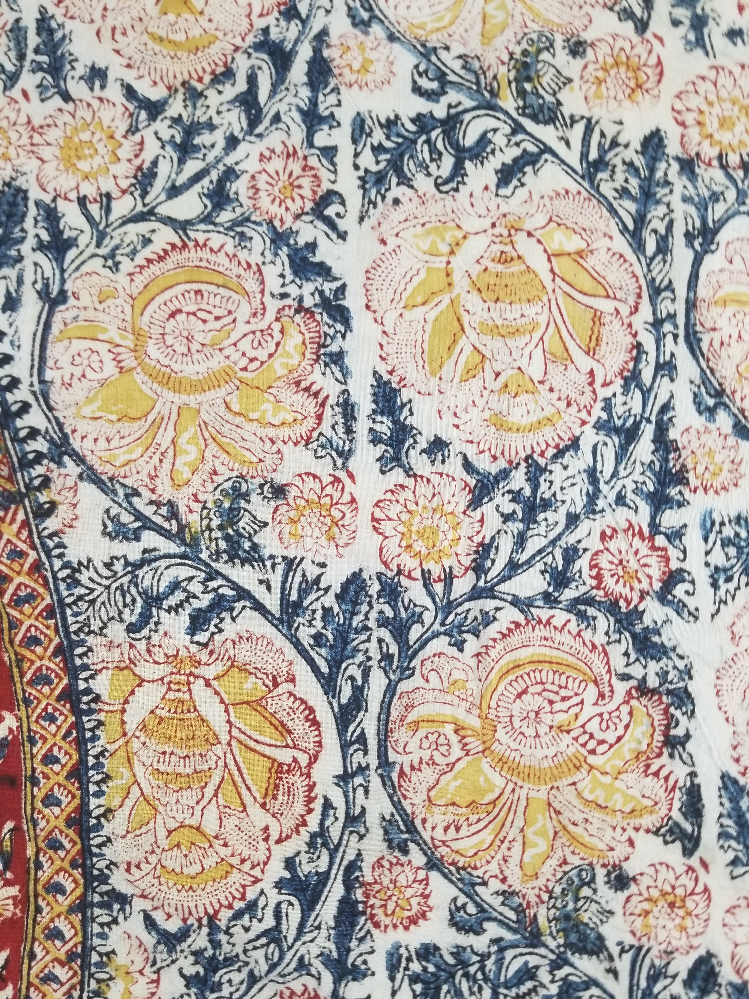 Vintage Indian Kalamkari Hand Block Printed Paisley Besdpread 271x216cm