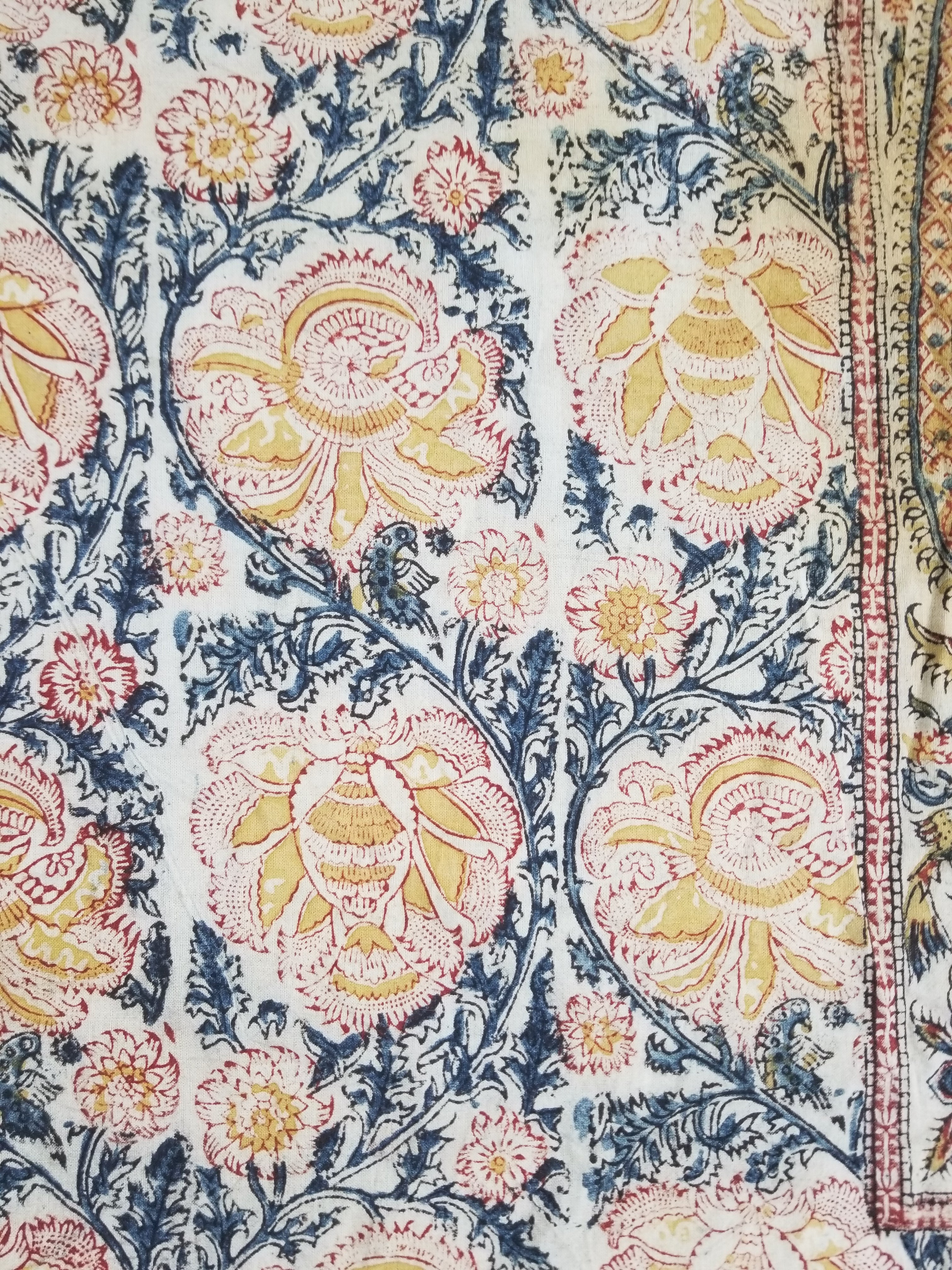 Vintage Indian Kalamkari Hand Block Printed Paisley Besdpread 271x216cm