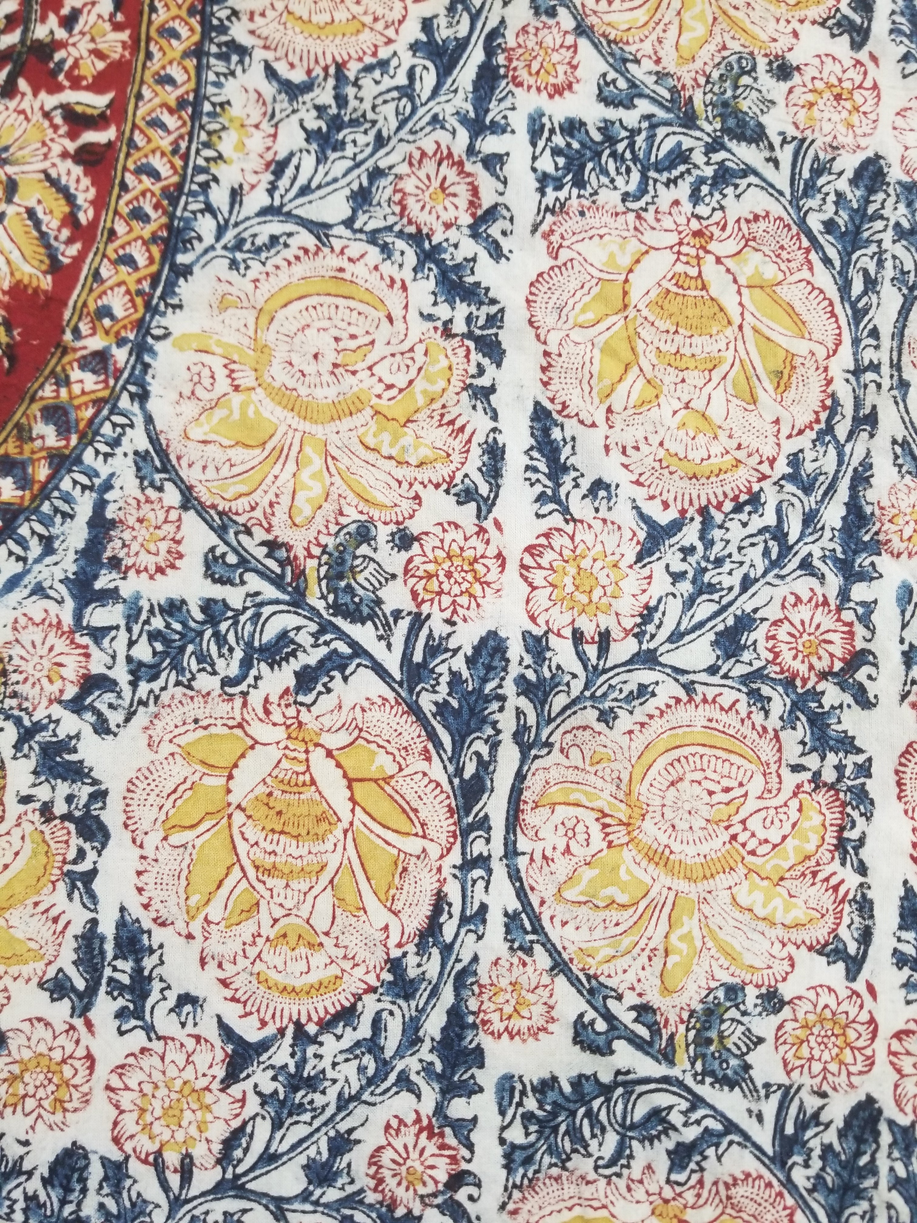 Vintage Indian Kalamkari Hand Block Printed Paisley Besdpread 271x216cm