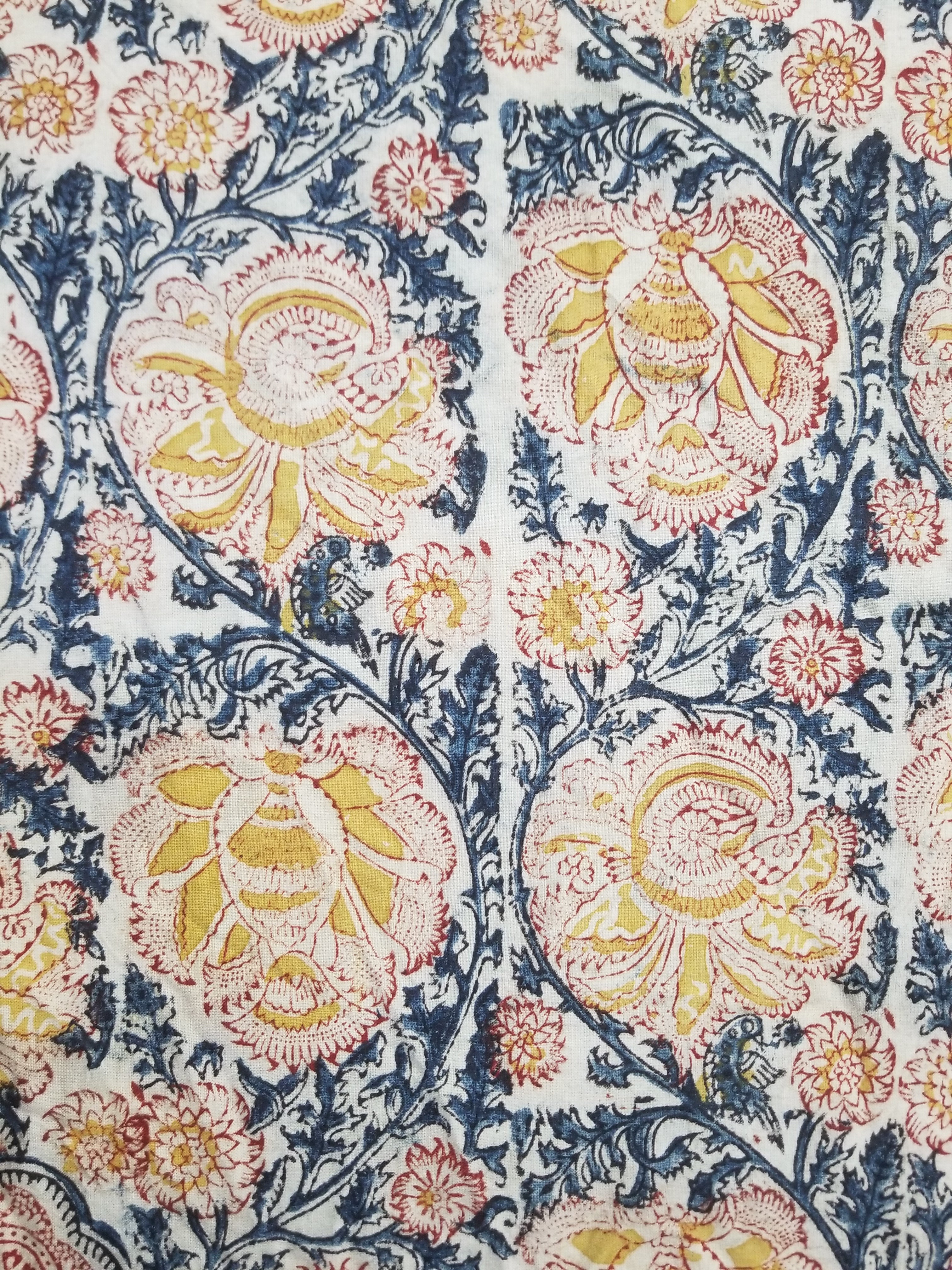 Vintage Indian Kalamkari Hand Block Printed Paisley Besdpread 271x216cm