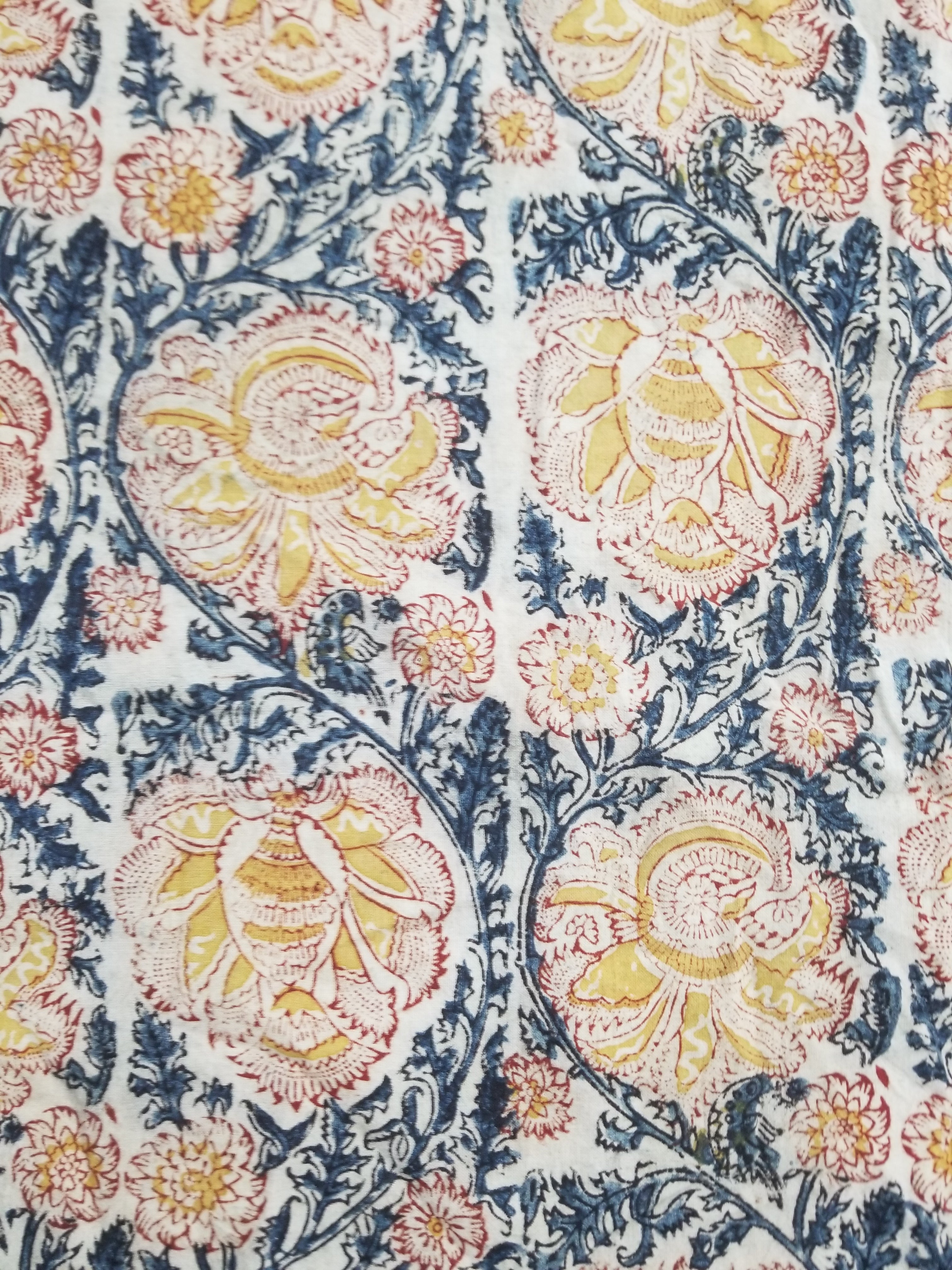 Vintage Indian Kalamkari Hand Block Printed Paisley Besdpread 271x216cm