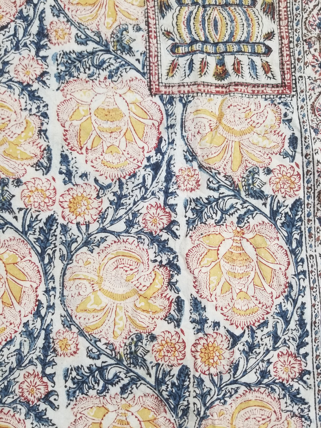 Vintage Indian Kalamkari Hand Block Printed Paisley Besdpread 271x216cm