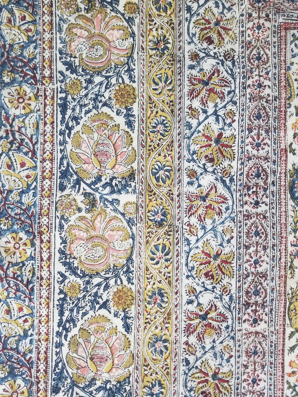 Vintage Indian Kalamkari Hand Block Printed Paisley Besdpread 271x216cm