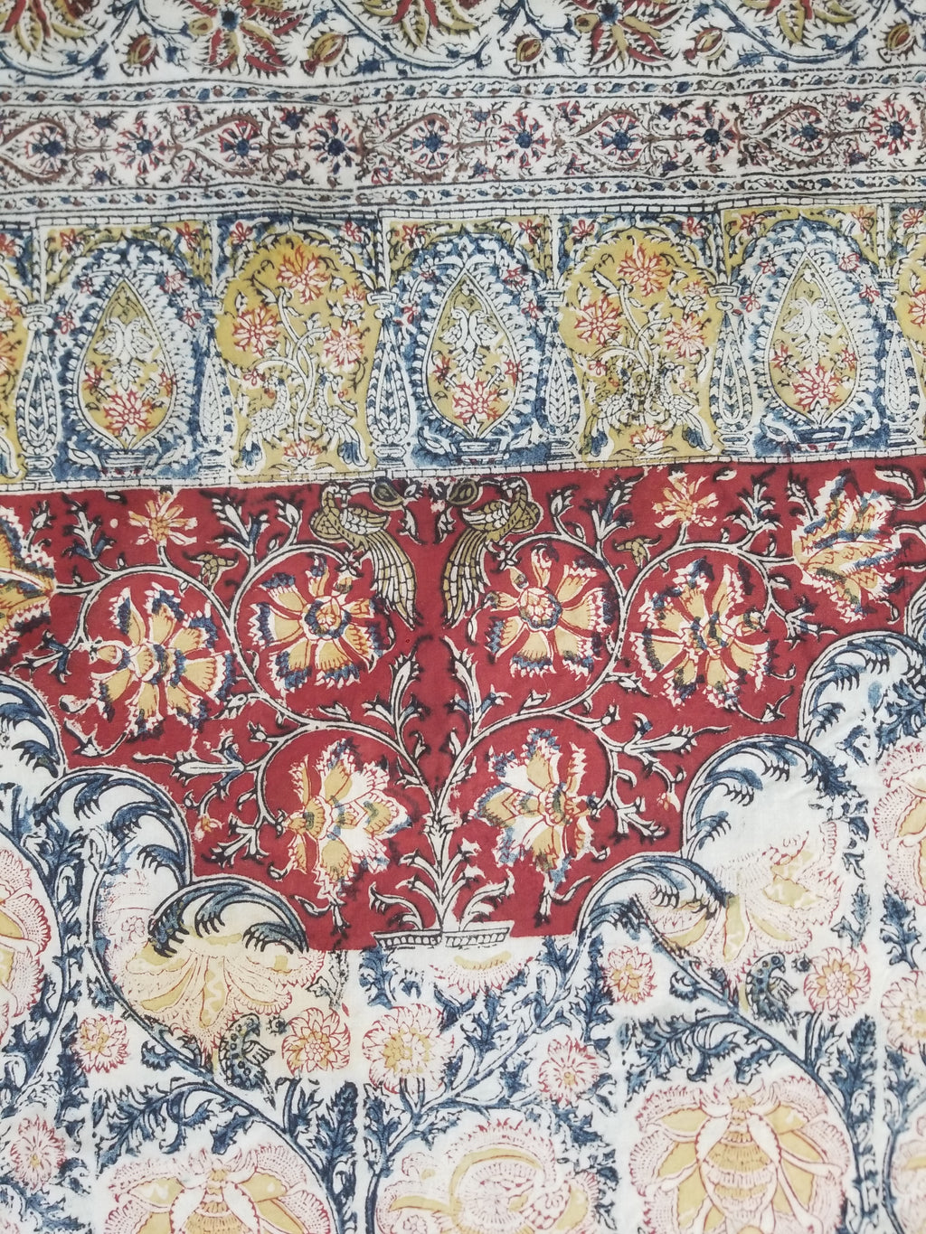 Vintage Indian Kalamkari Hand Block Printed Paisley Besdpread 271x216cm
