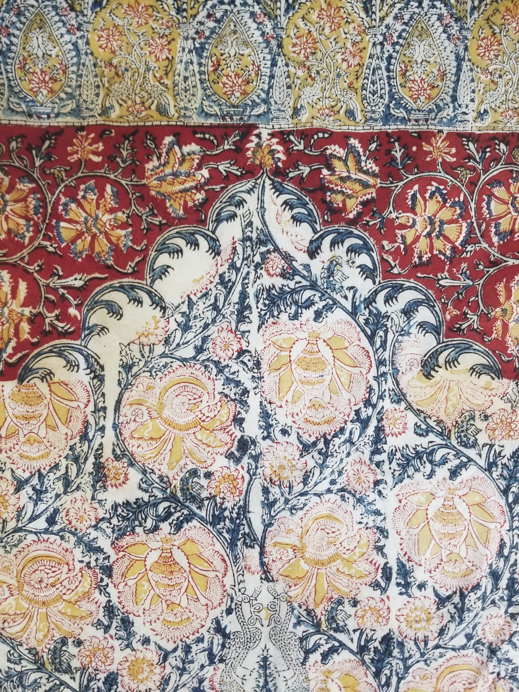 Vintage Indian Kalamkari Hand Block Printed Paisley Besdpread 271x216cm