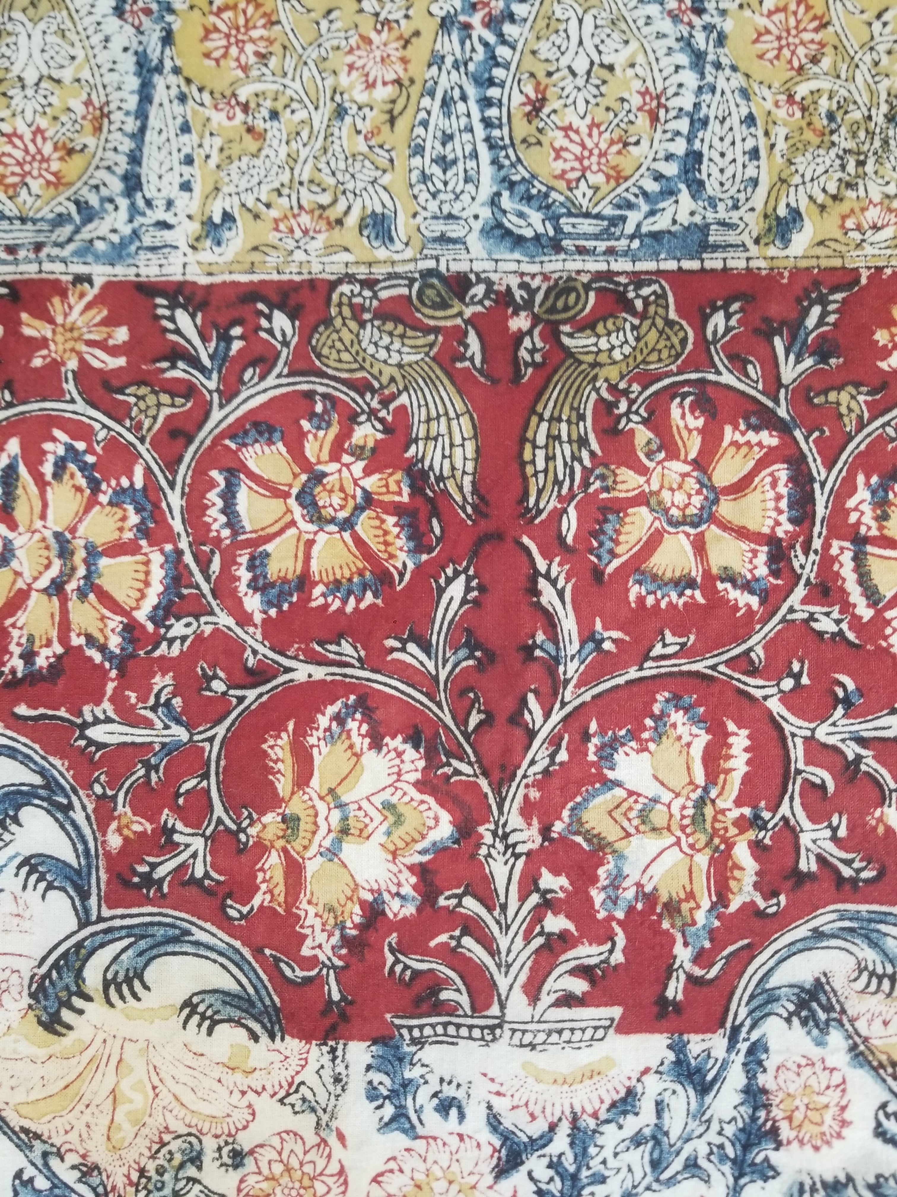Vintage Indian Kalamkari Hand Block Printed Paisley Besdpread 271x216cm