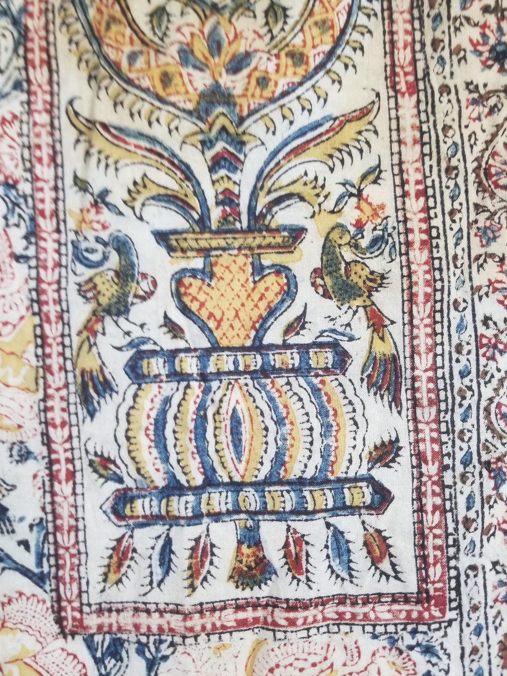 Vintage Indian Kalamkari Hand Block Printed Paisley Besdpread 271x216cm