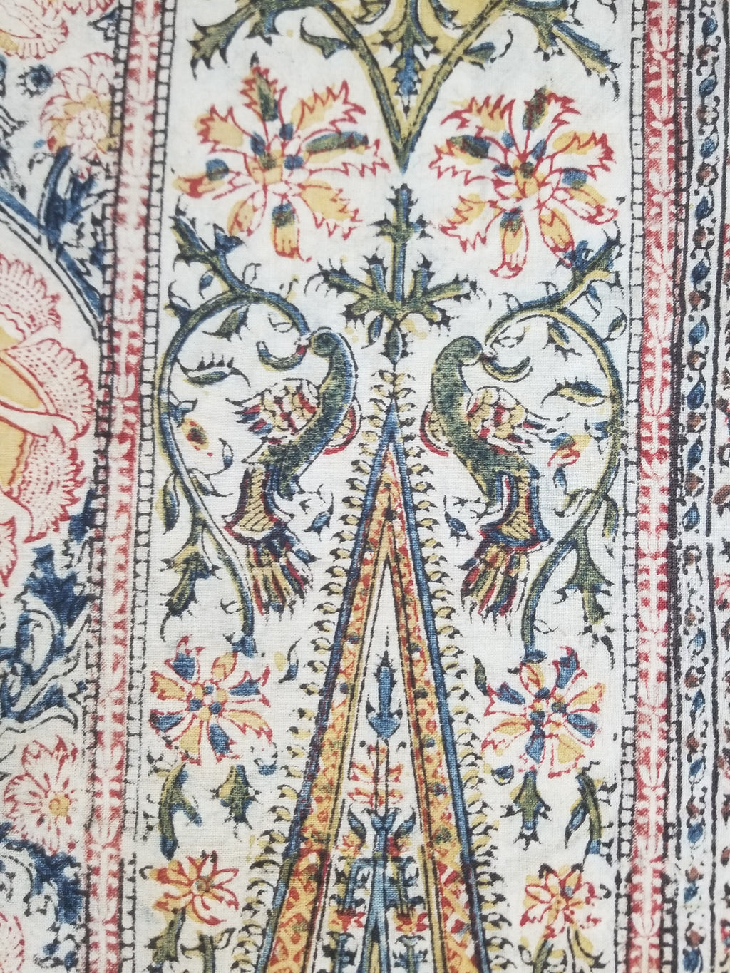 Vintage Indian Kalamkari Hand Block Printed Paisley Besdpread 271x216cm