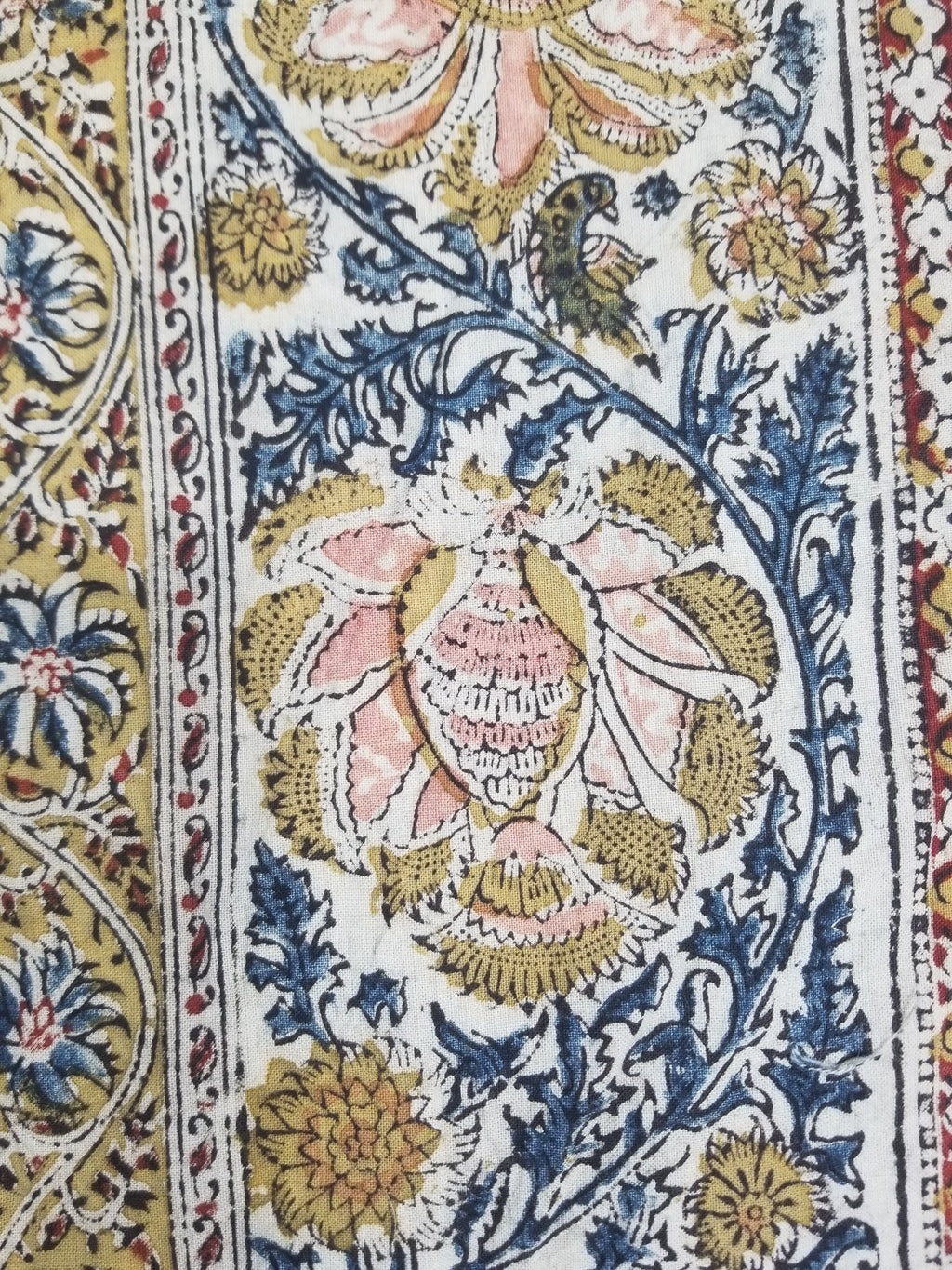Vintage Indian Kalamkari Hand Block Printed Paisley Besdpread 271x216cm
