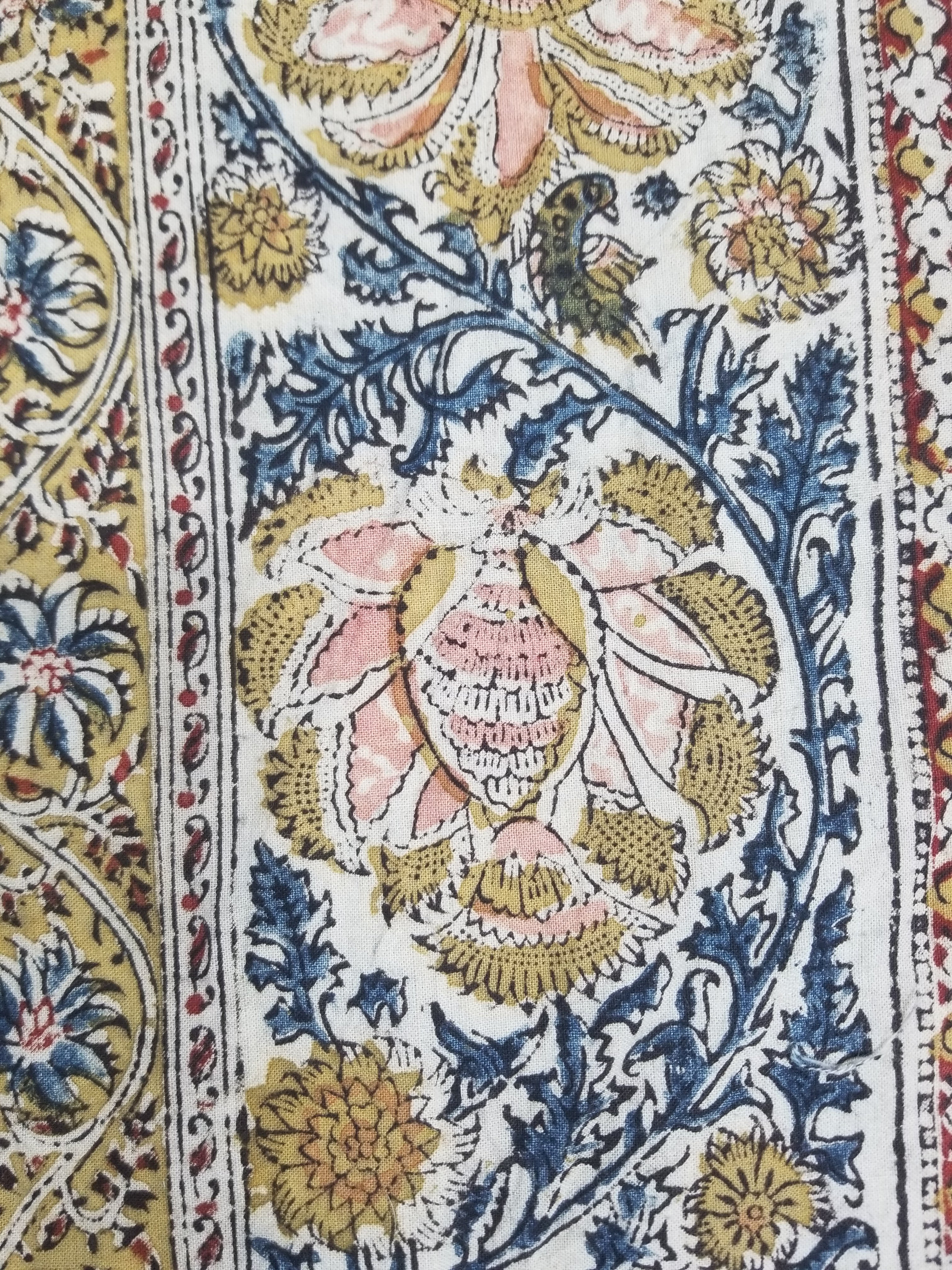 Vintage Indian Kalamkari Hand Block Printed Paisley Besdpread 271x216cm