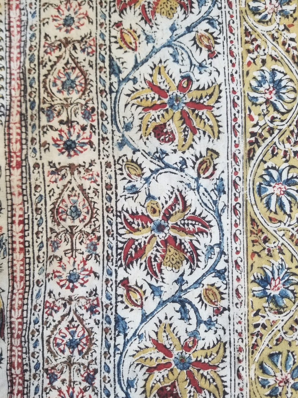 Vintage Indian Kalamkari Hand Block Printed Paisley Besdpread 271x216cm