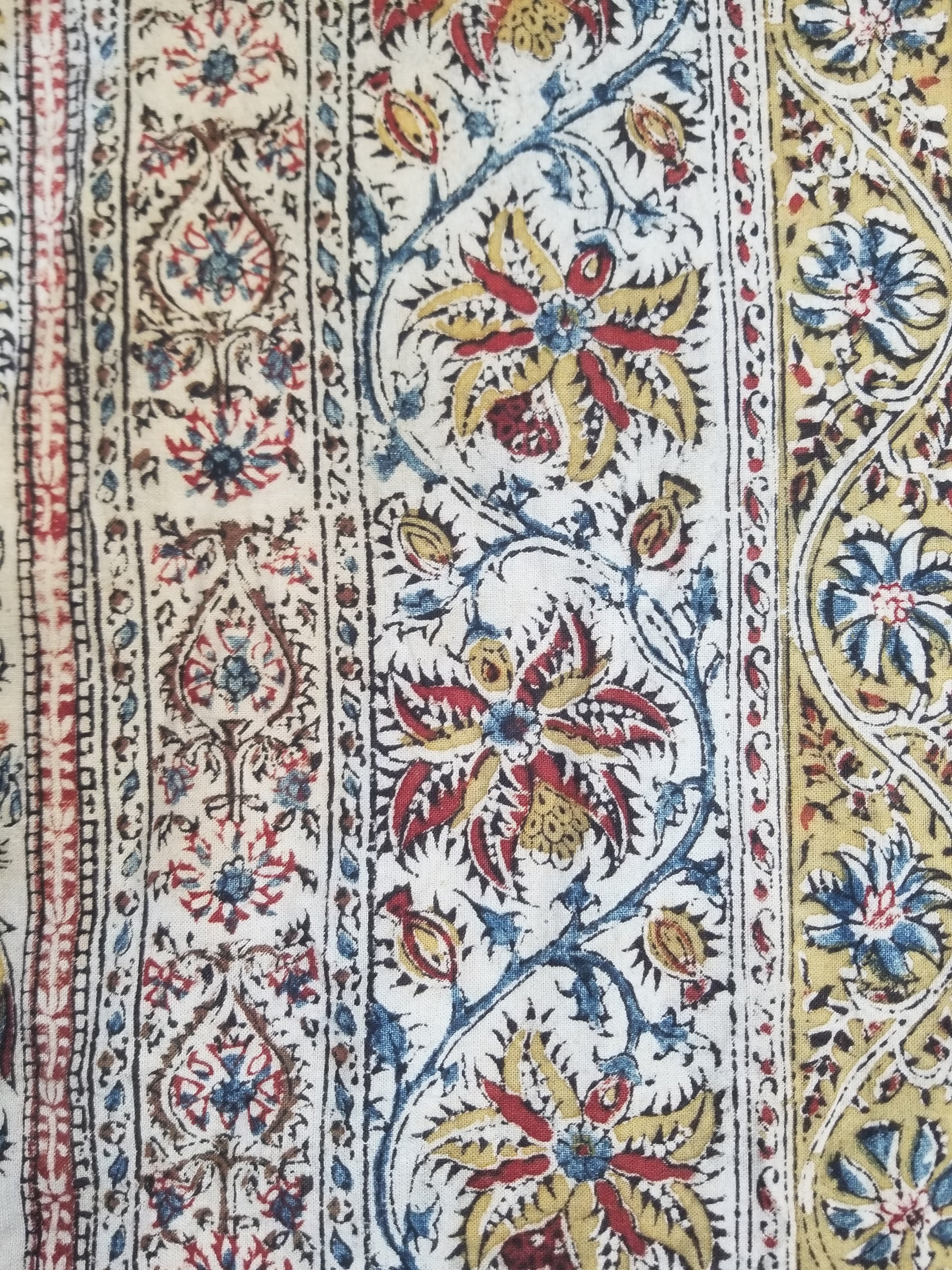 Vintage Indian Kalamkari Hand Block Printed Paisley Besdpread 271x216cm
