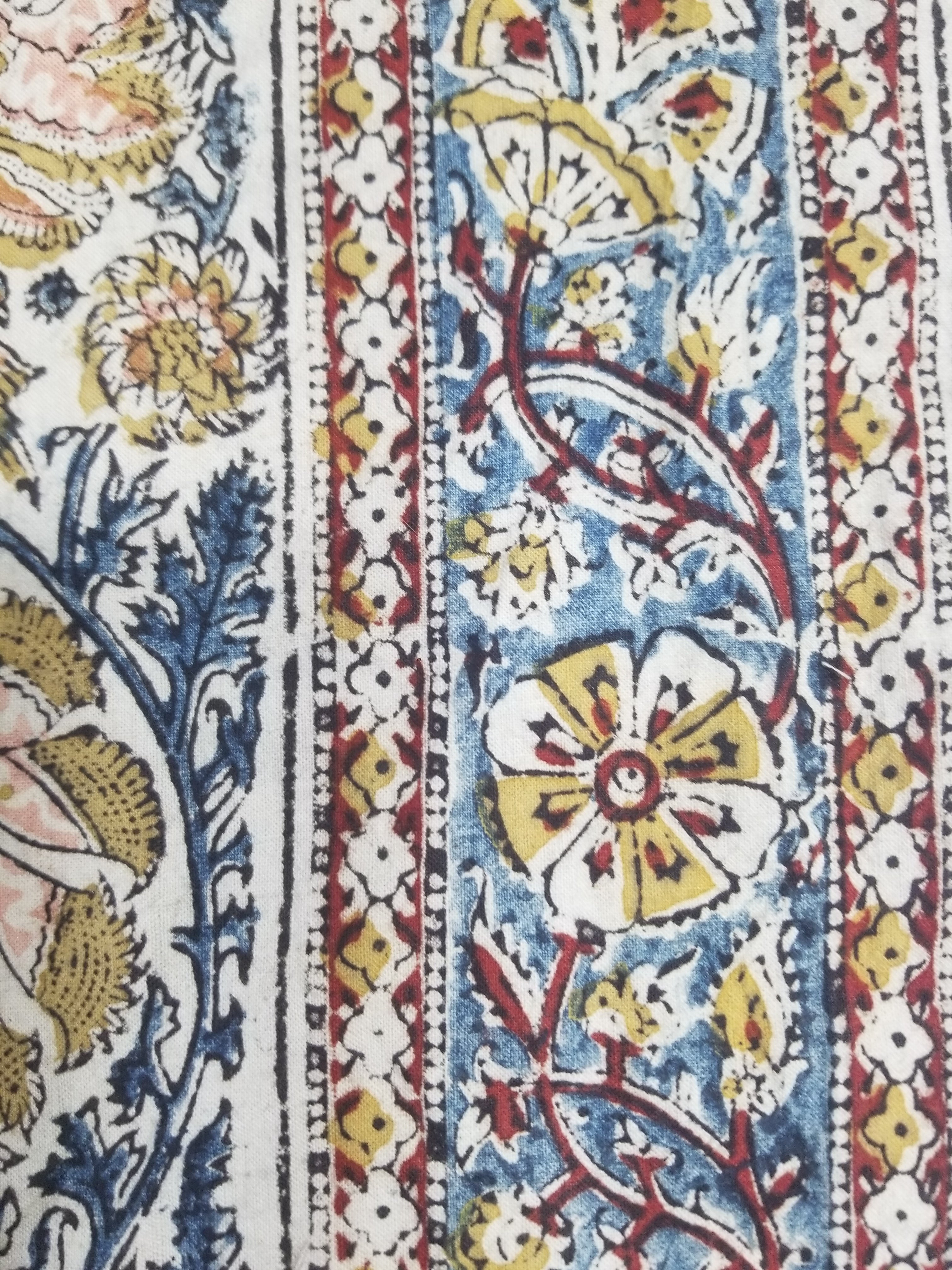 Vintage Indian Kalamkari Hand Block Printed Paisley Besdpread 271x216cm