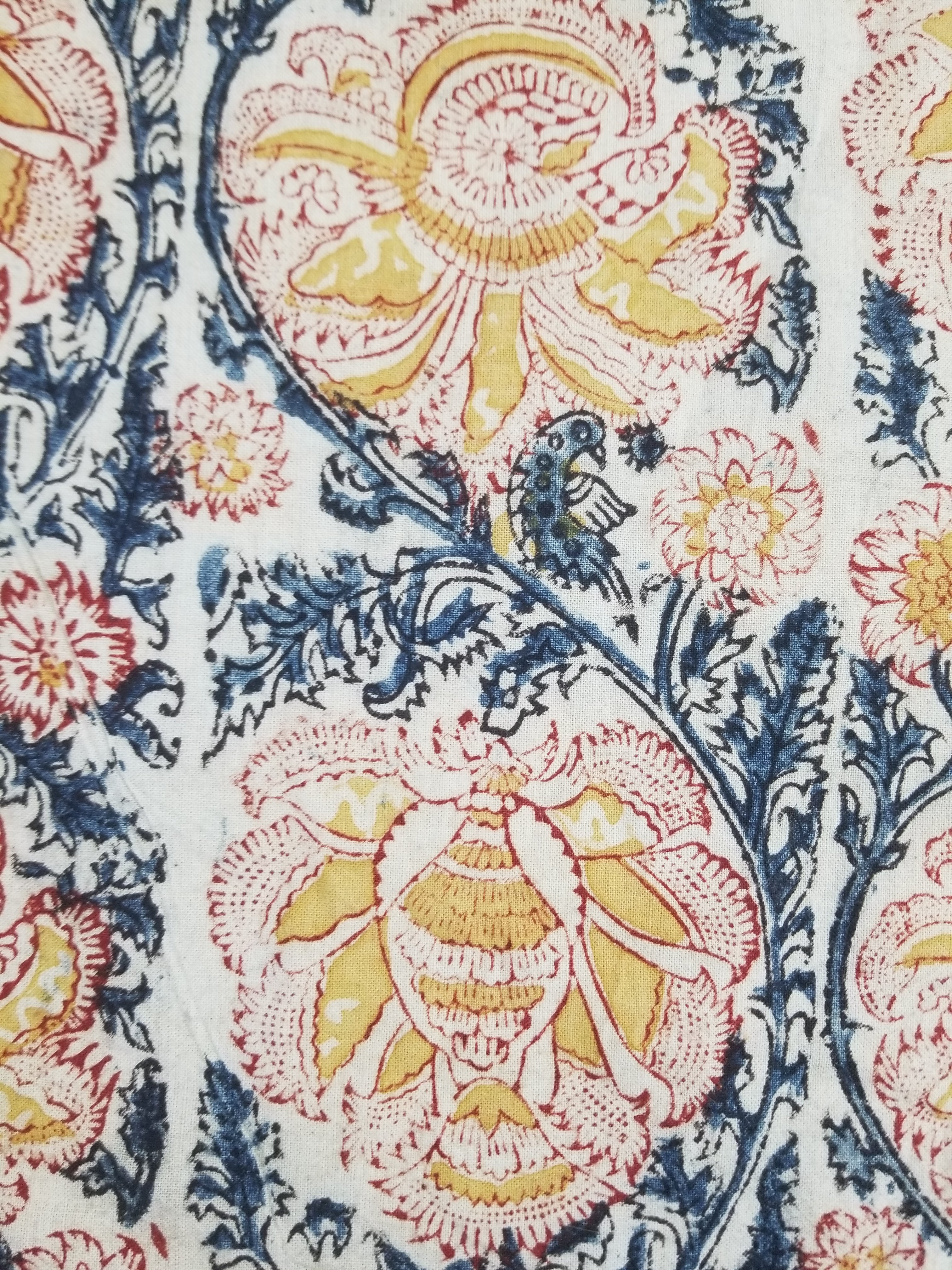 Vintage Indian Kalamkari Hand Block Printed Paisley Besdpread 271x216cm