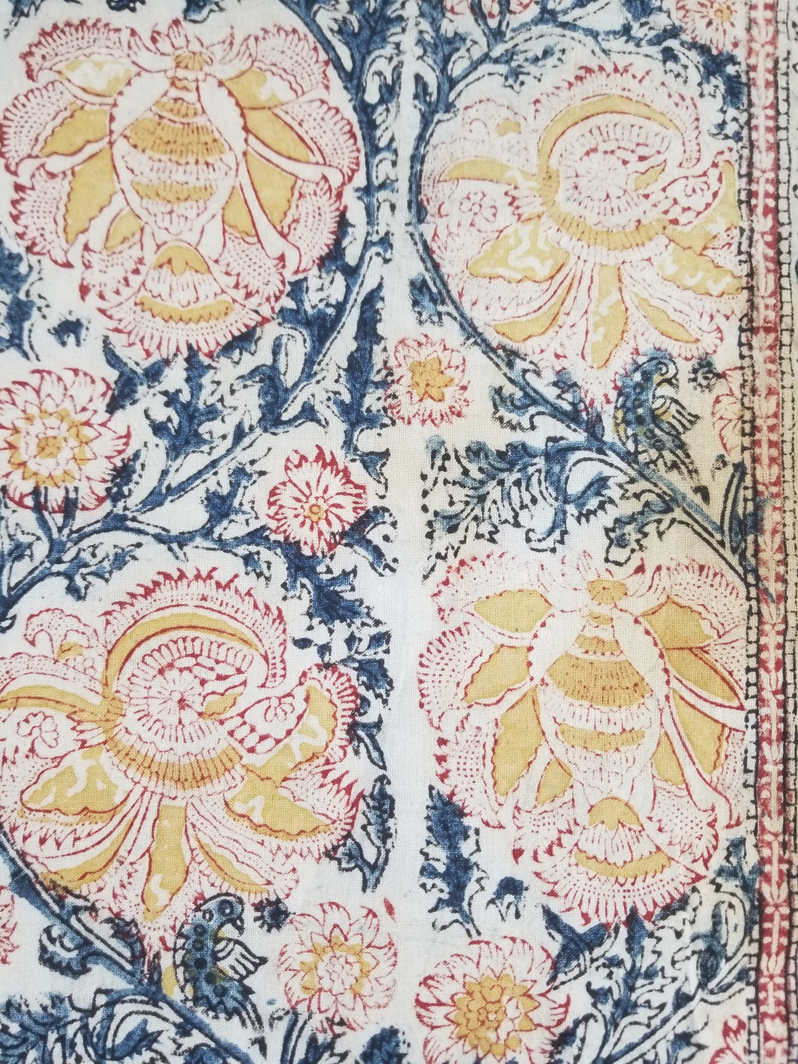 Vintage Indian Kalamkari Hand Block Printed Paisley Besdpread 271x216cm
