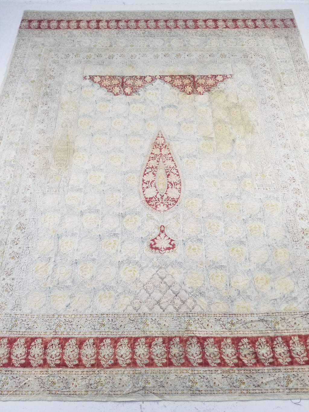 Vintage Indian Kalamkari Hand Block Printed Paisley Besdpread 271x216cm