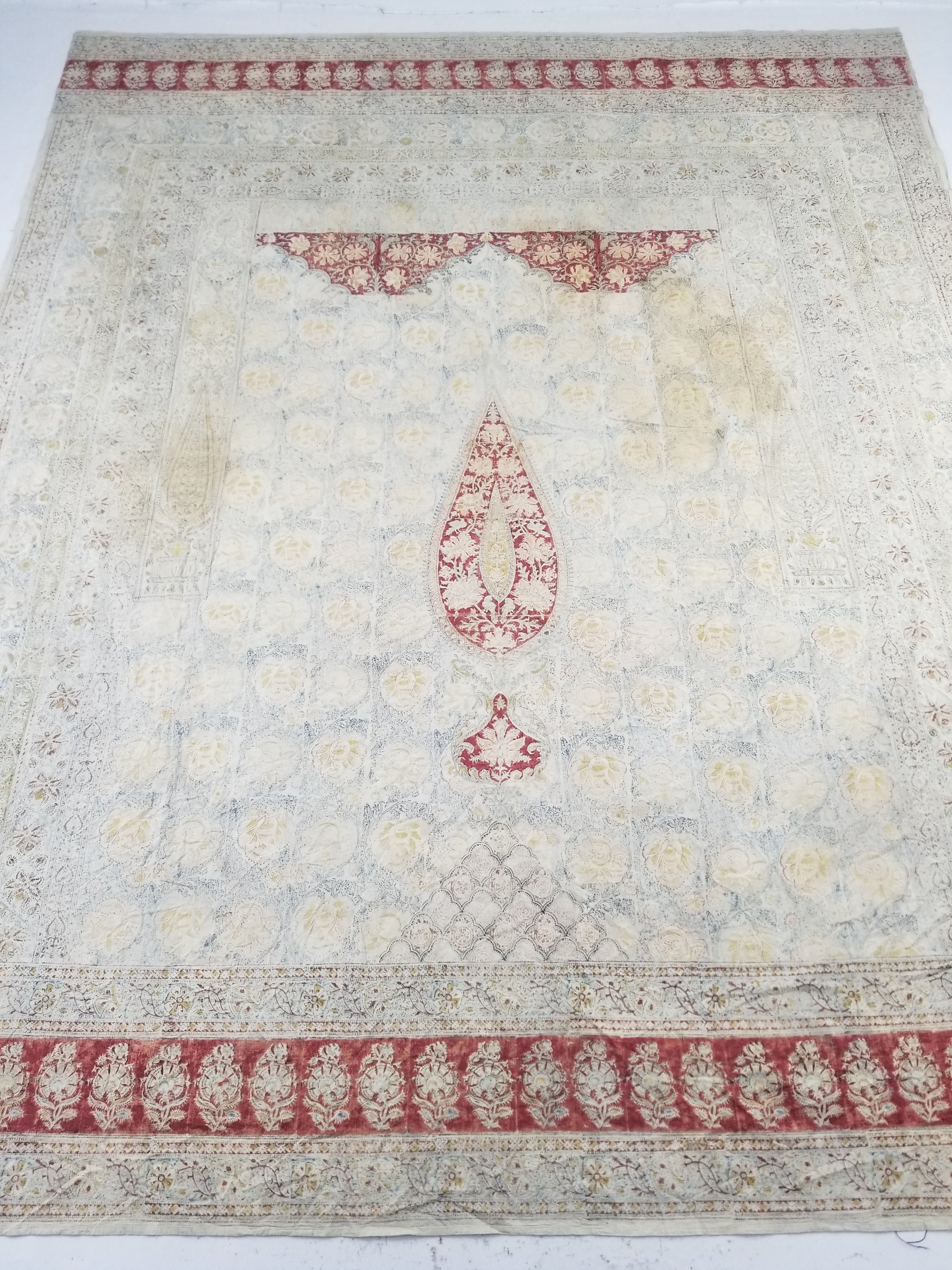 Vintage Indian Kalamkari Hand Block Printed Paisley Besdpread 271x216cm