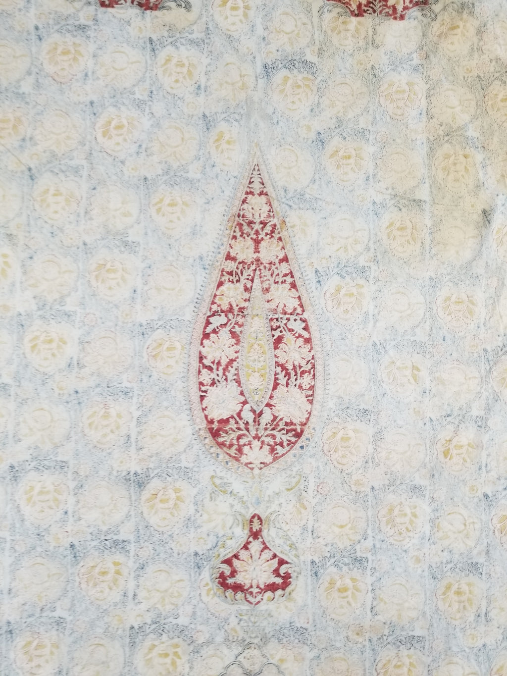 Vintage Indian Kalamkari Hand Block Printed Paisley Besdpread 271x216cm