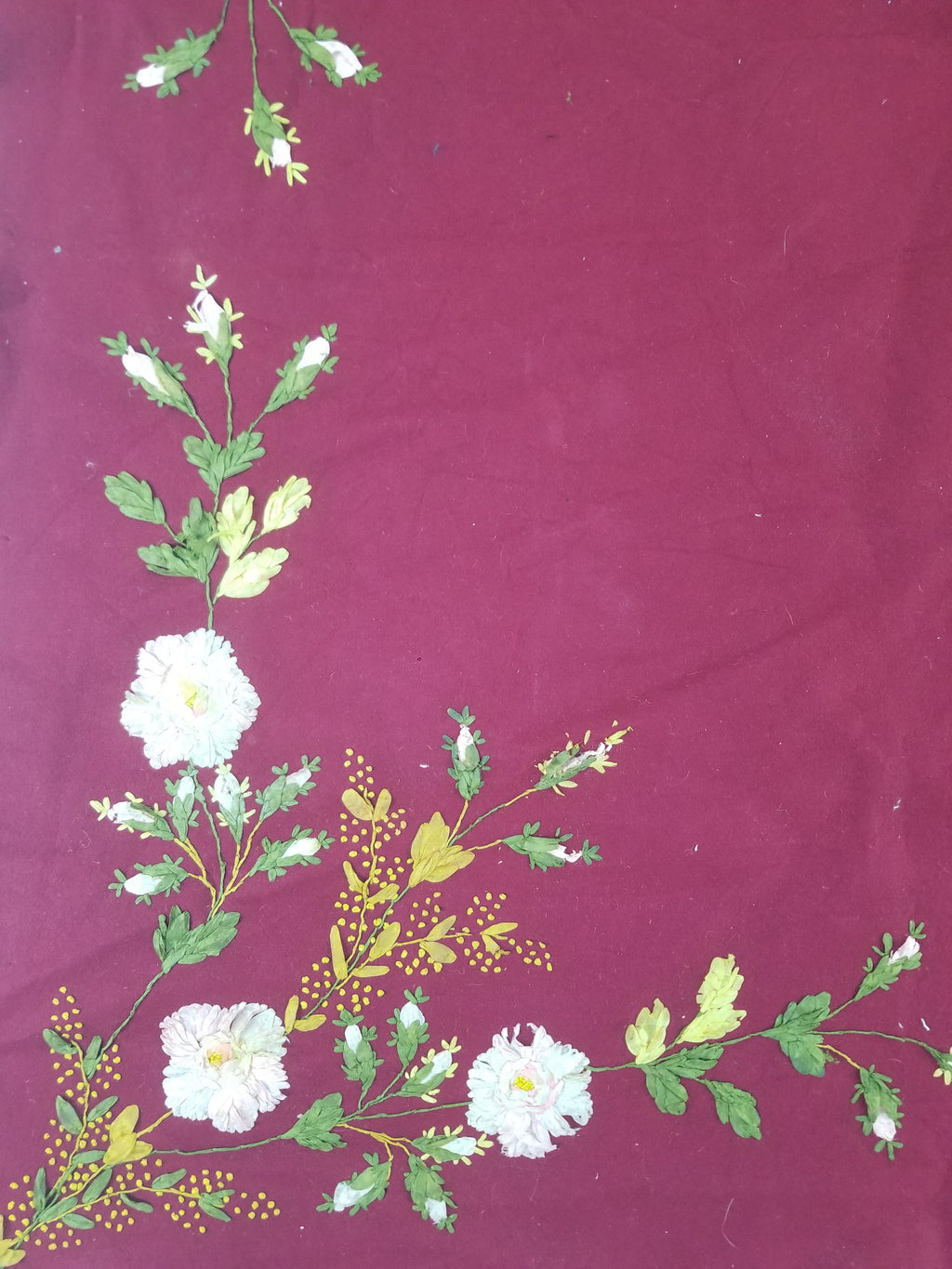 Vintage European Ribbonwork Embroidered Floral Tablecloth 120x120cm