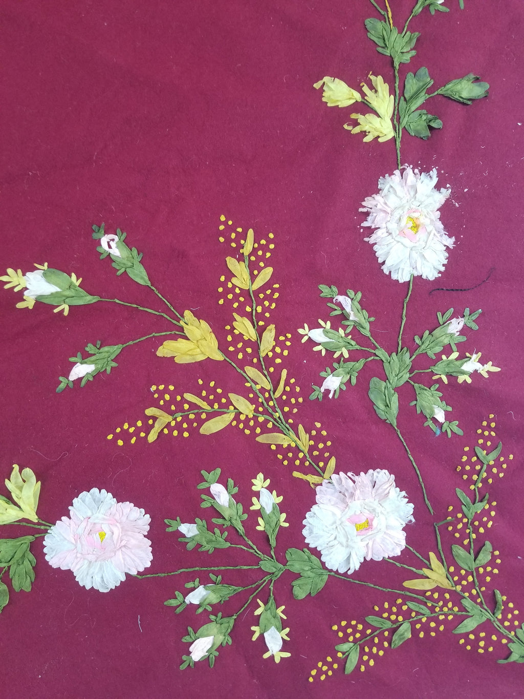 Vintage European Ribbonwork Embroidered Floral Tablecloth 120x120cm