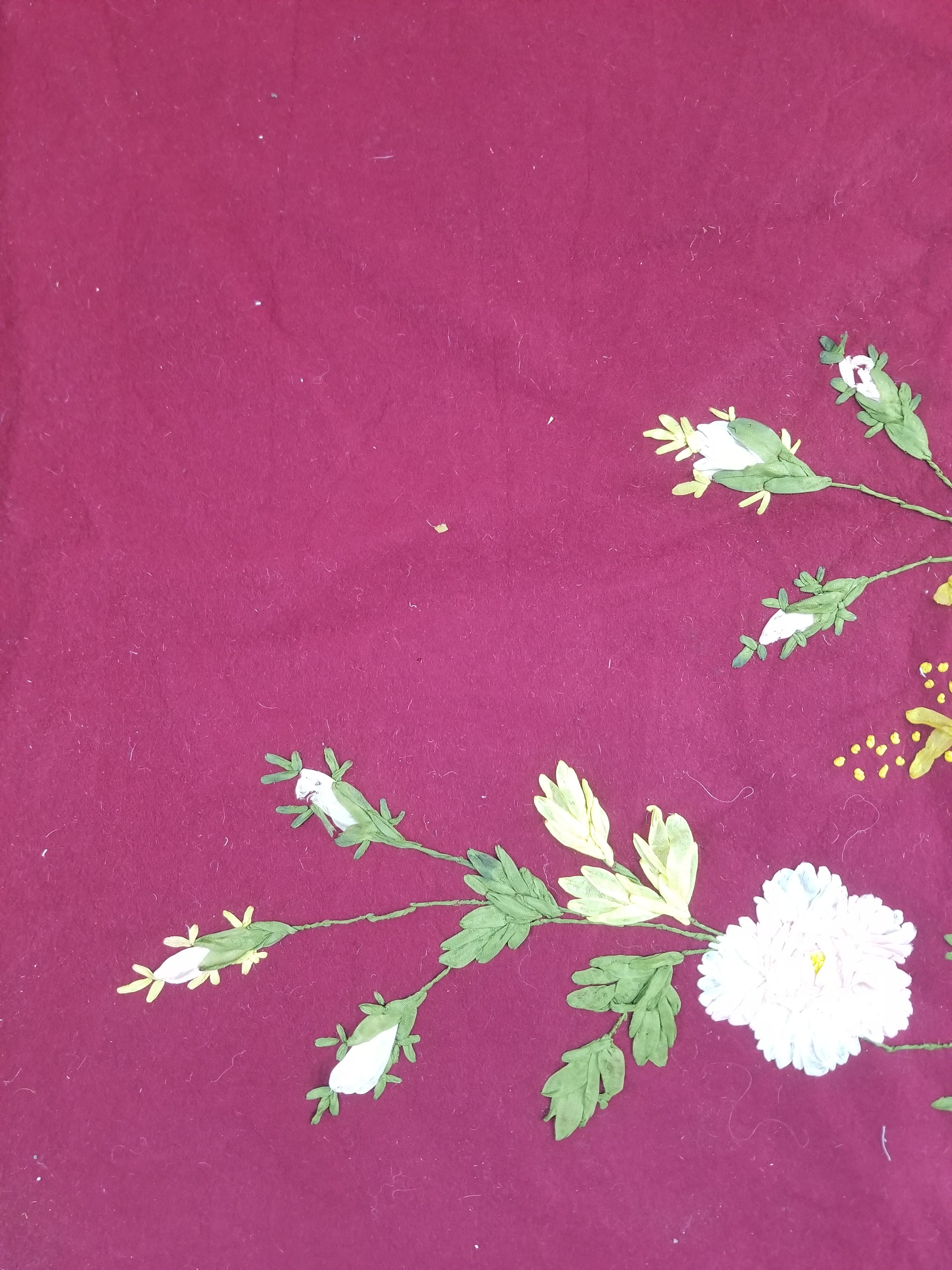 Vintage European Ribbonwork Embroidered Floral Tablecloth 120x120cm